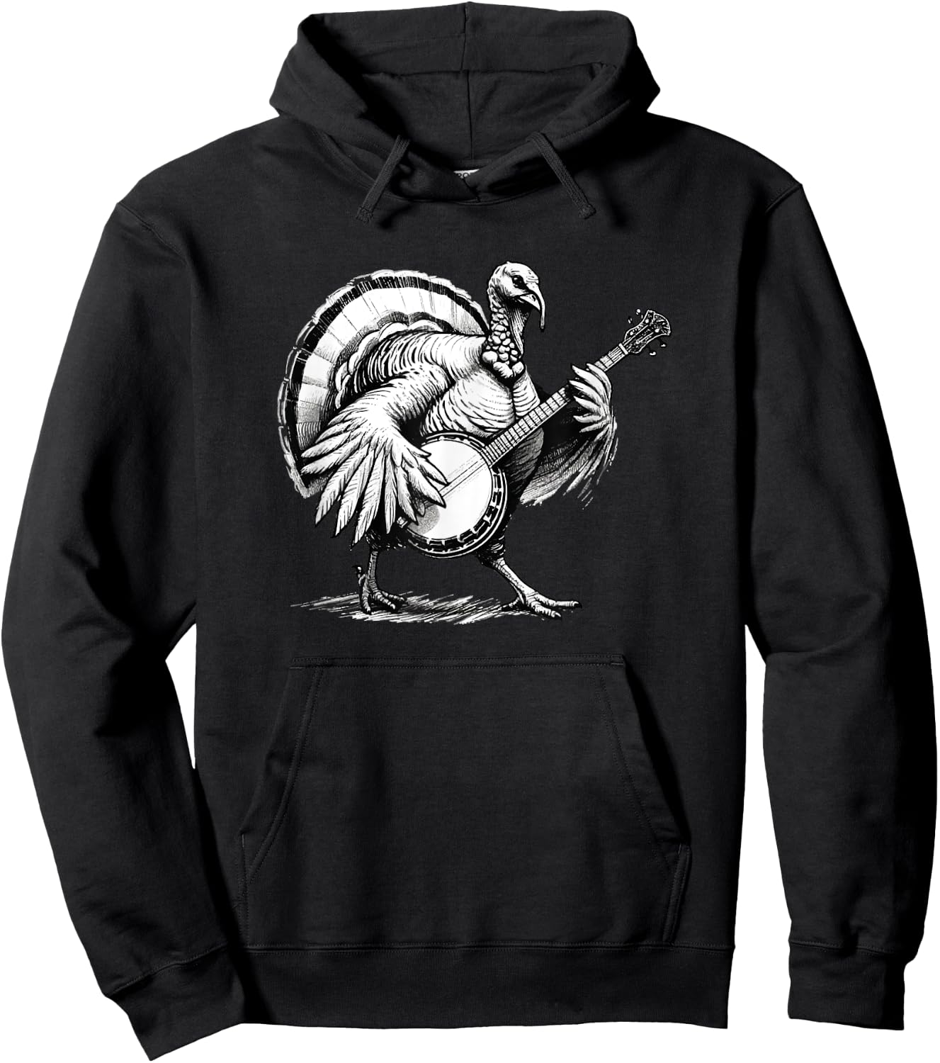 Turkey Playing Banjo, Banjo Player Hoodie - Hoodie | Black