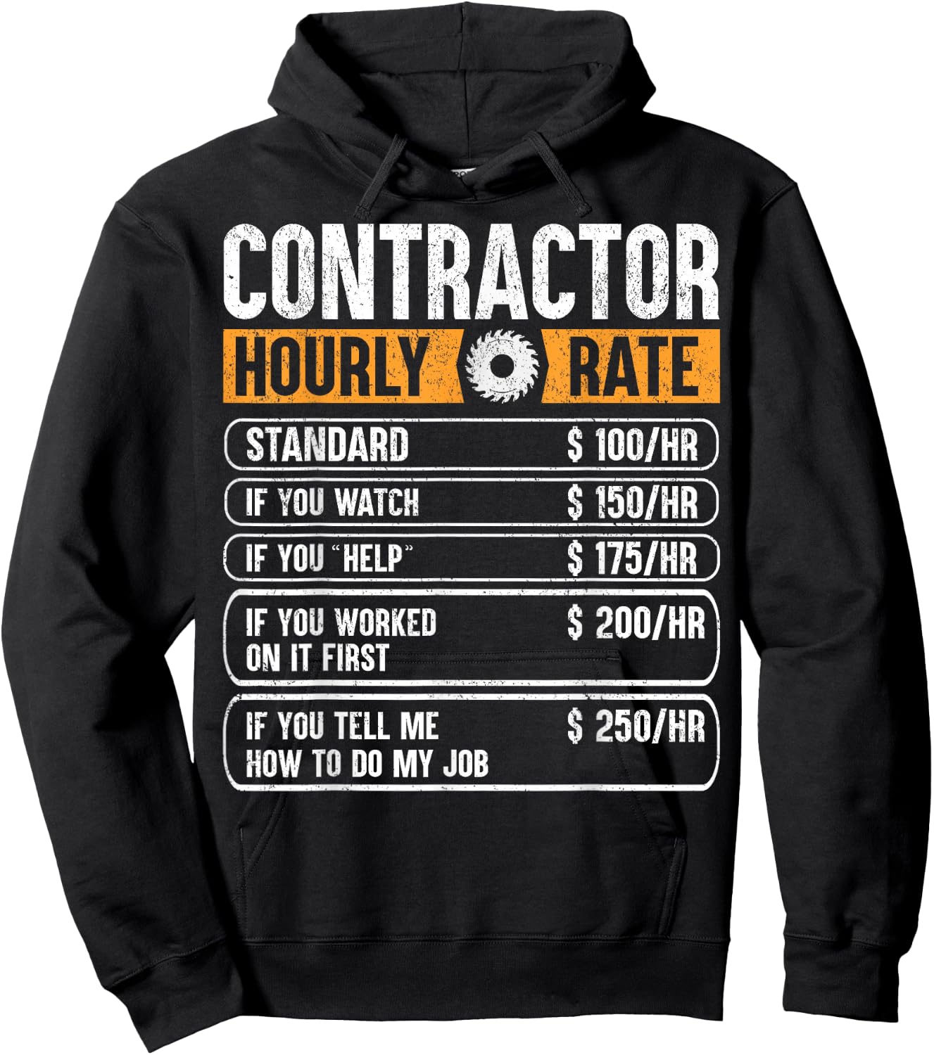 Contractor Hourly Rate Price Chart Labor Funny Gift Handyman Hoodie - Hoodie | Black