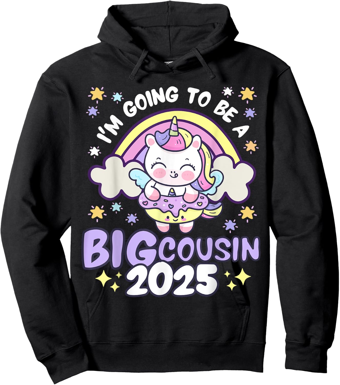 I'm Going To Be Big Cousin 2025 Unicorn Rainbow Donut Girls Hoodie - Hoodie | Black