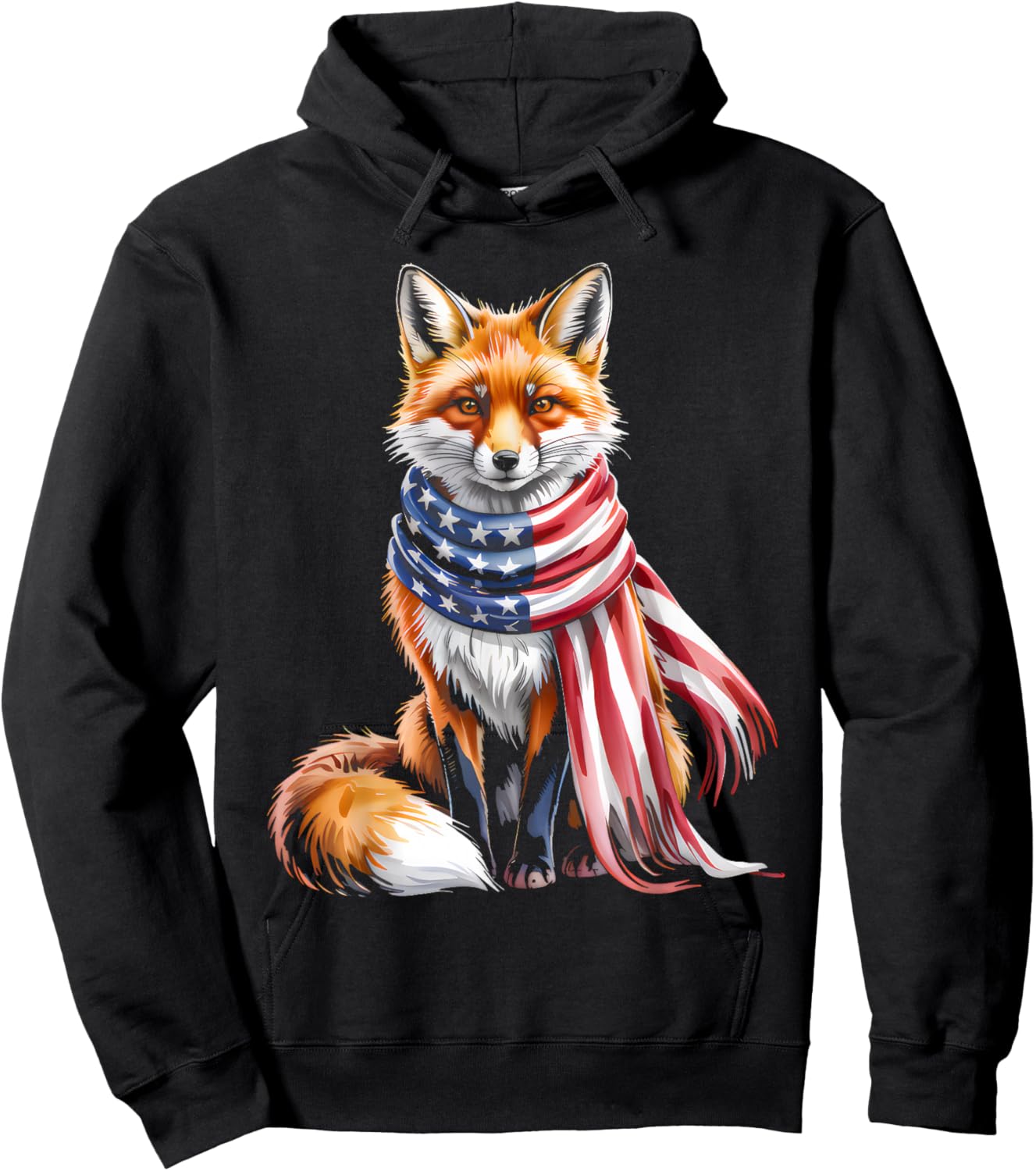Fox 4th of July American Flag Fox Animal Patriotic Men Women Hoodie - Hoodie | Black