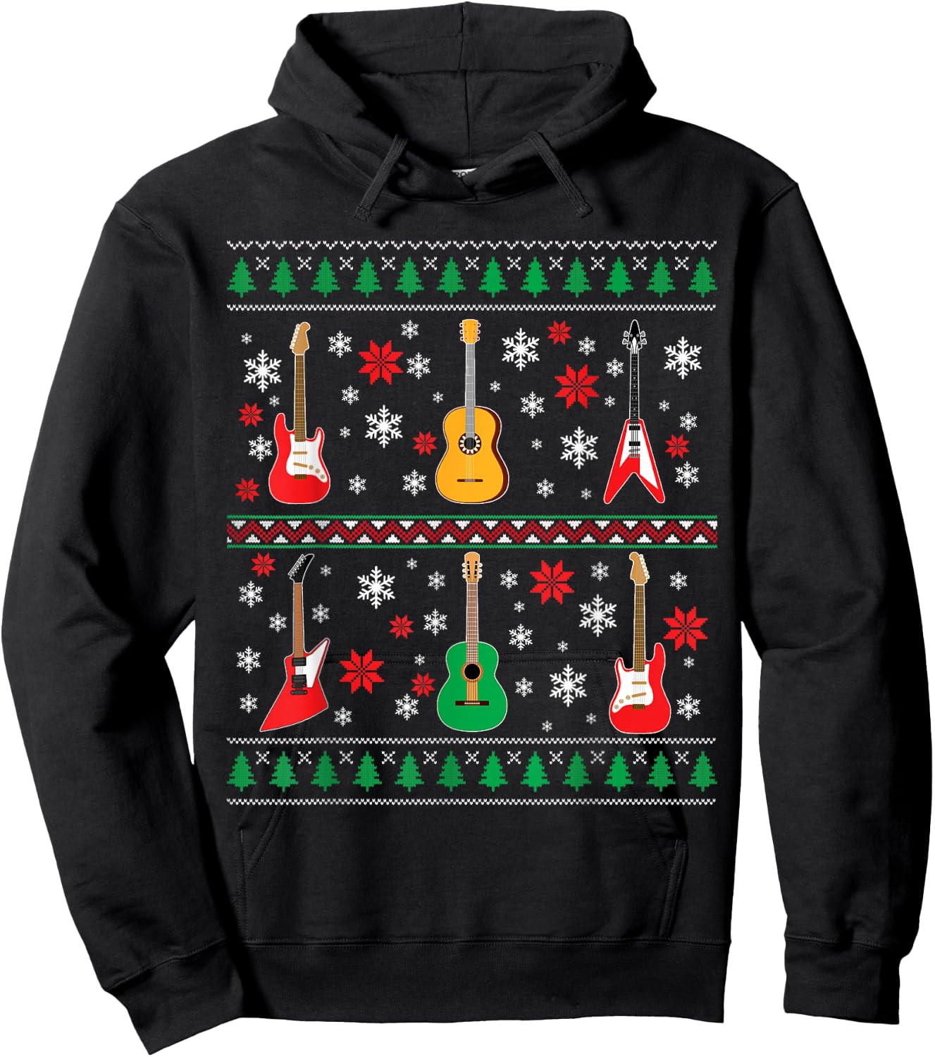 Guitar Ugly Christmas Sweater Guitar Lovers Guitarists Gifts Hoodie - Hoodie | Black