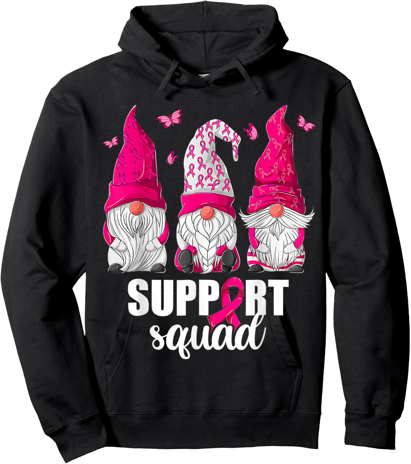 Breast Cancer Awareness Shirt Gnomes Support Squad Hoodie - Hoodie | Black