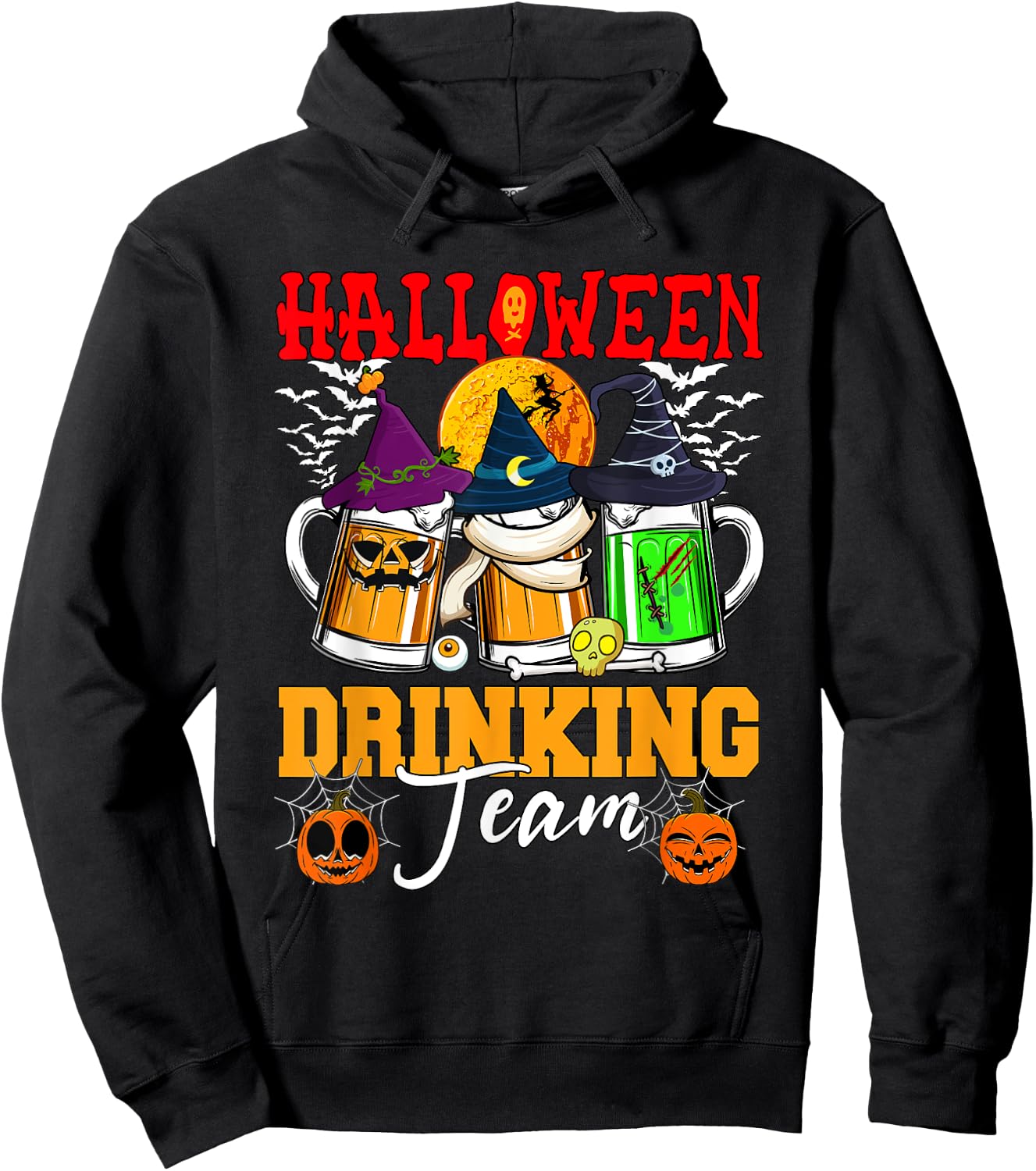Halloween Drinking Team Three Horror Beer Glasses As Witch Hoodie - Hoodie | Black
