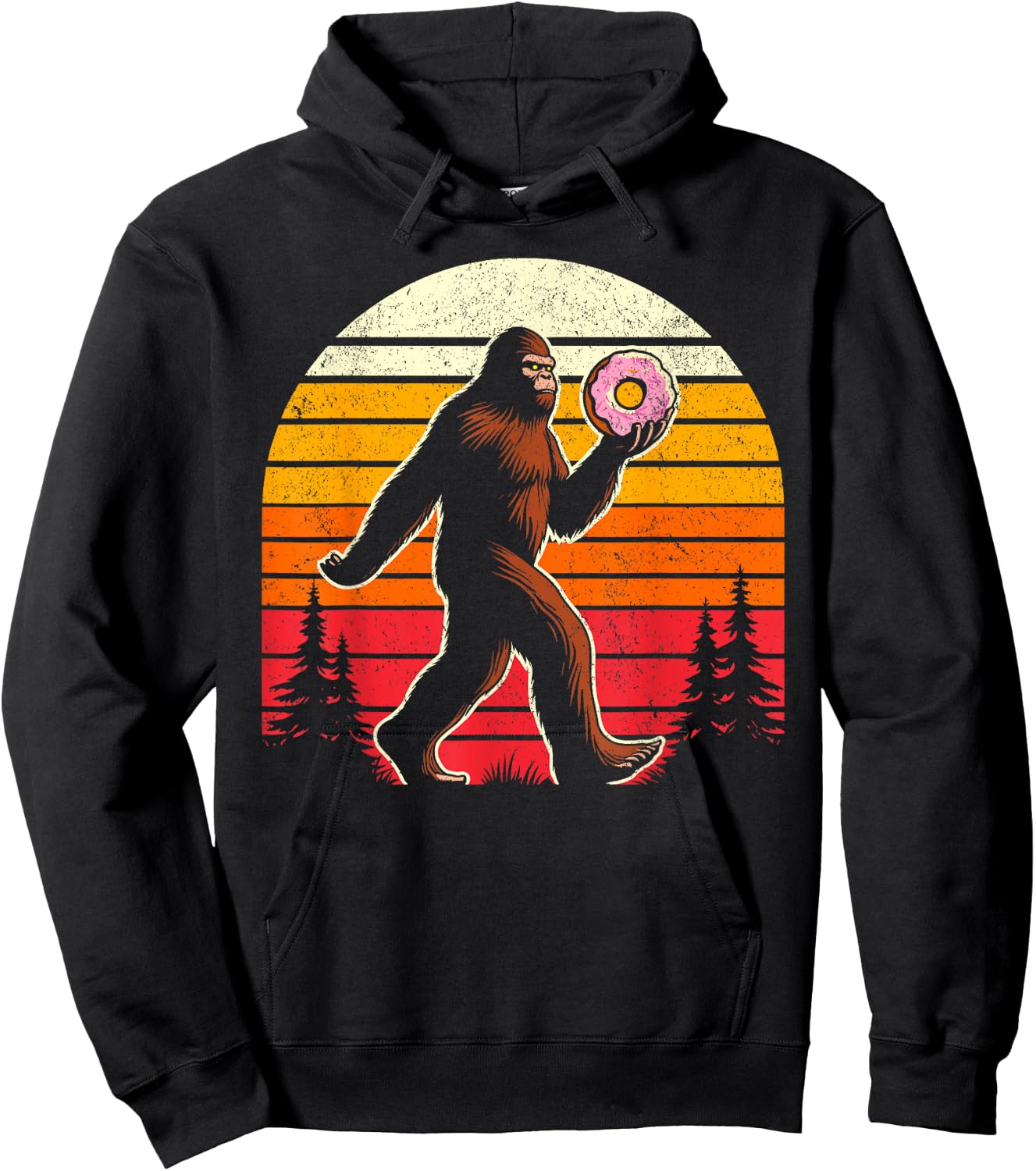 Donut bigfoot funny sasquatch holding donuts retro vintage Hoodie - Hoodie | Black