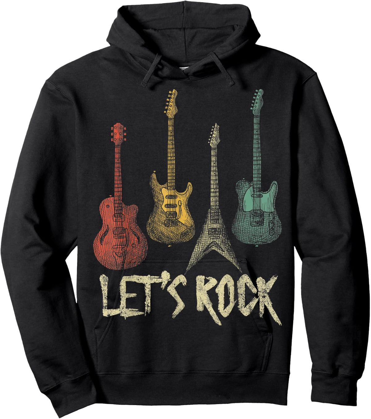 Lets Rock Rock n Roll Guitar Retro Gift Men Women Shirt Hoodie - Hoodie | Black