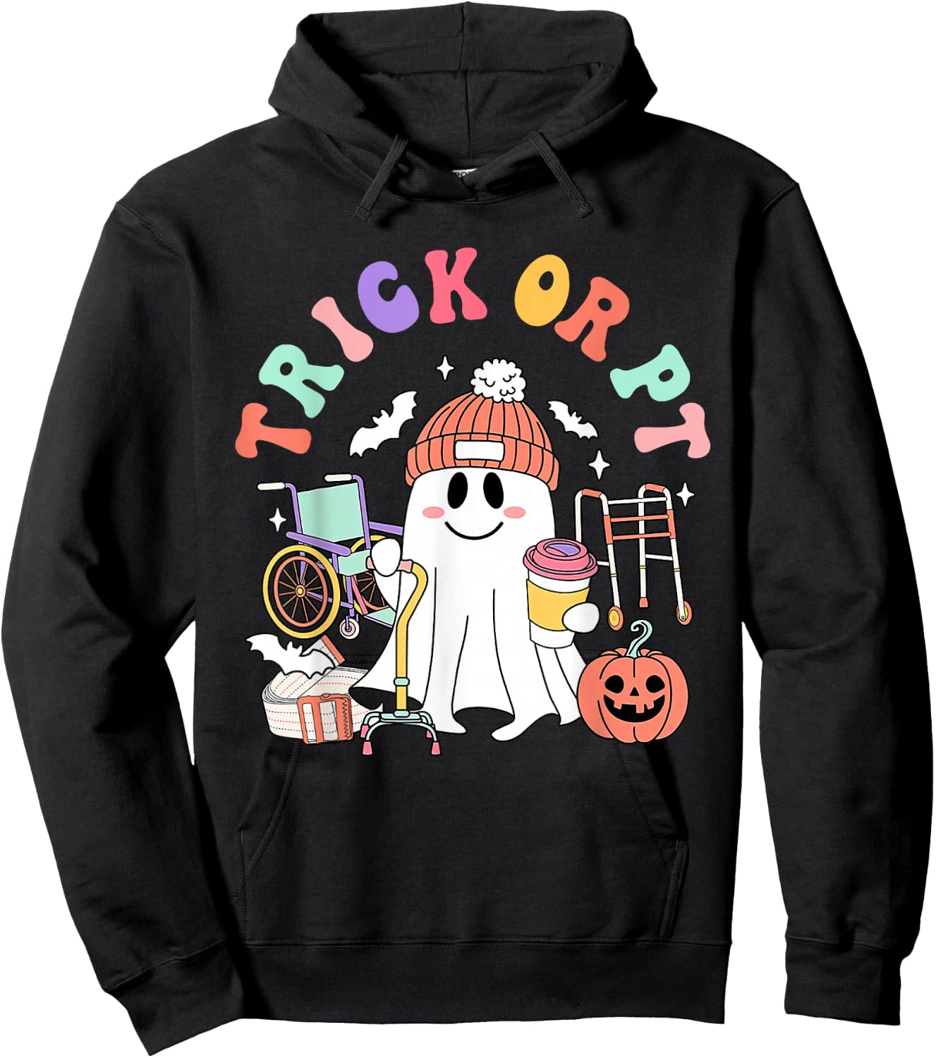 Retro Trick Or PT Physical Therapy Boo Ghost PT Halloween Hoodie - Hoodie | Black