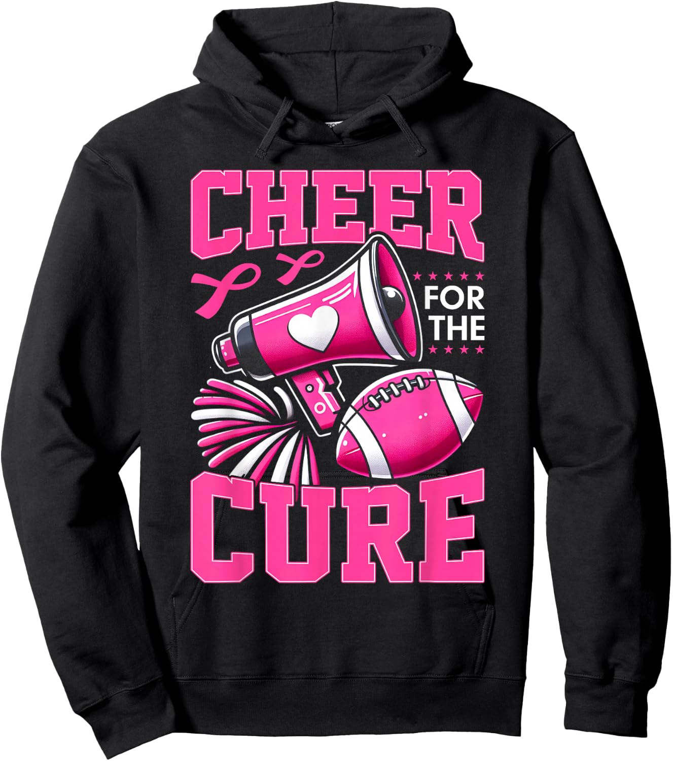 Cheer For The Cure Breast Cancer Awareness Cheerleader Funny Hoodie - Hoodie | Black