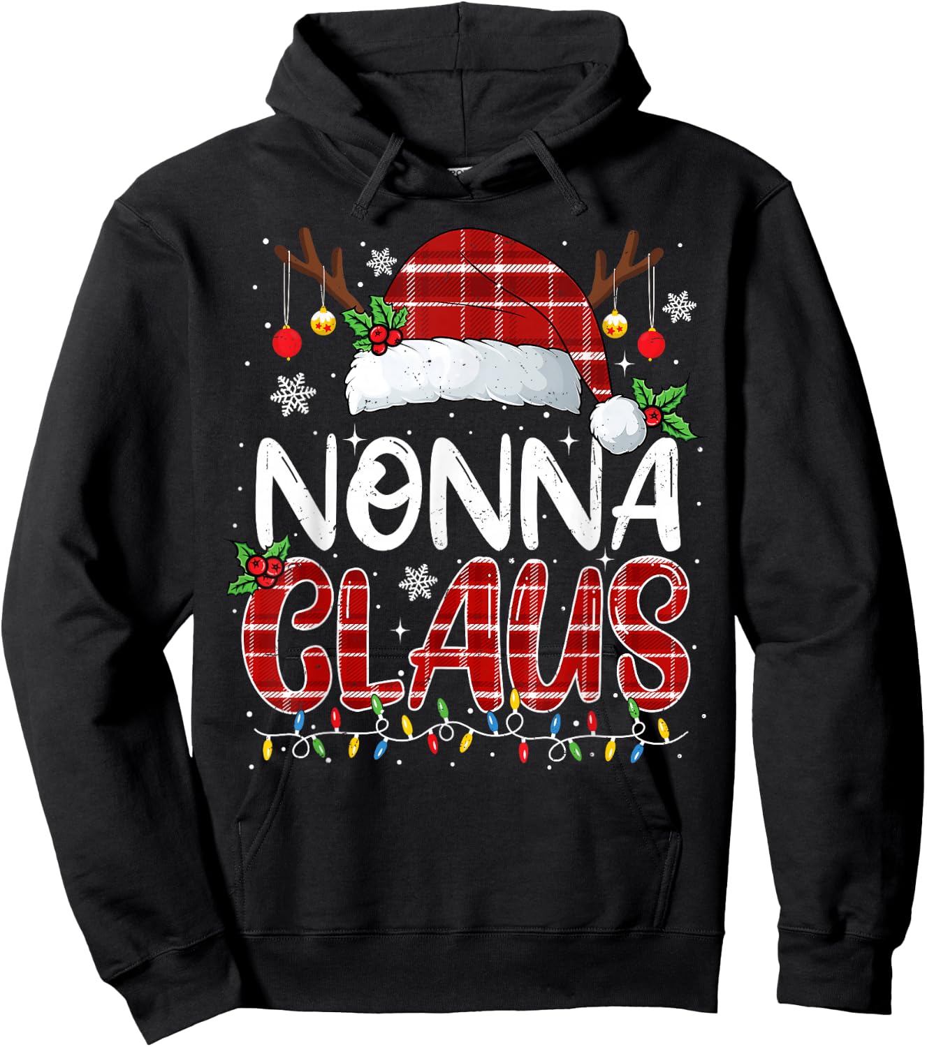 Nonna Claus Christmas Lights Pajama Family Matching Hoodie - Hoodie | Black
