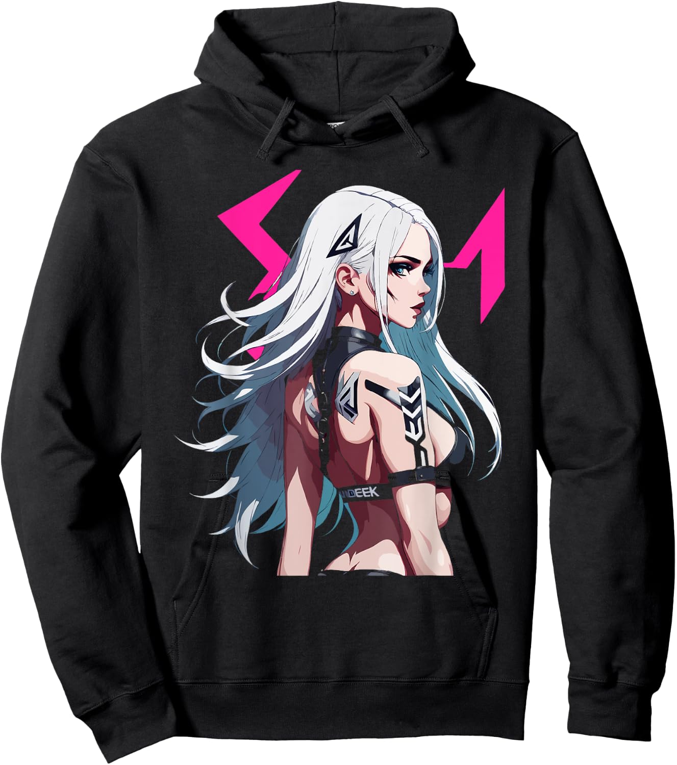 Sexy Waifu Otaku Anime Cyberpunk Girl Japanese Hoodie - Hoodie | Black