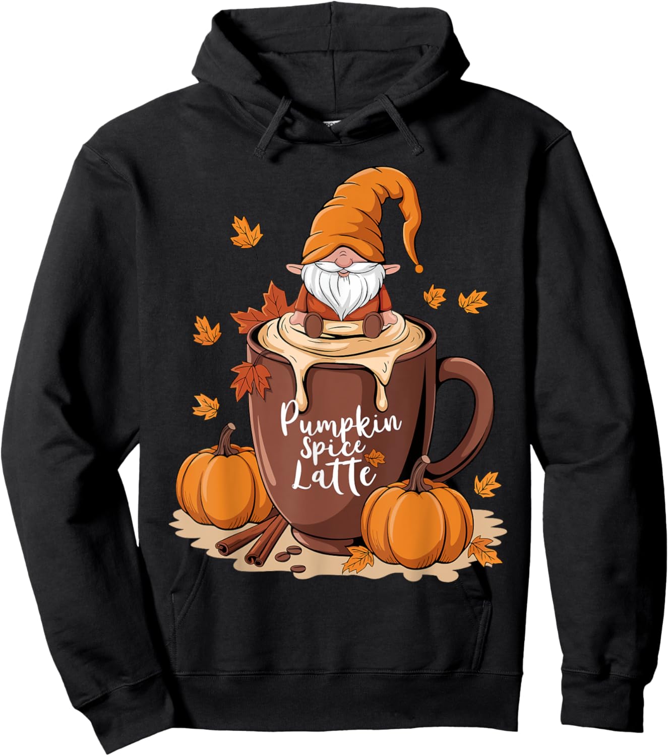 Cozy Fall Pumpkin Spice Latte Gnome Autumn Design Hoodie - Hoodie | Black