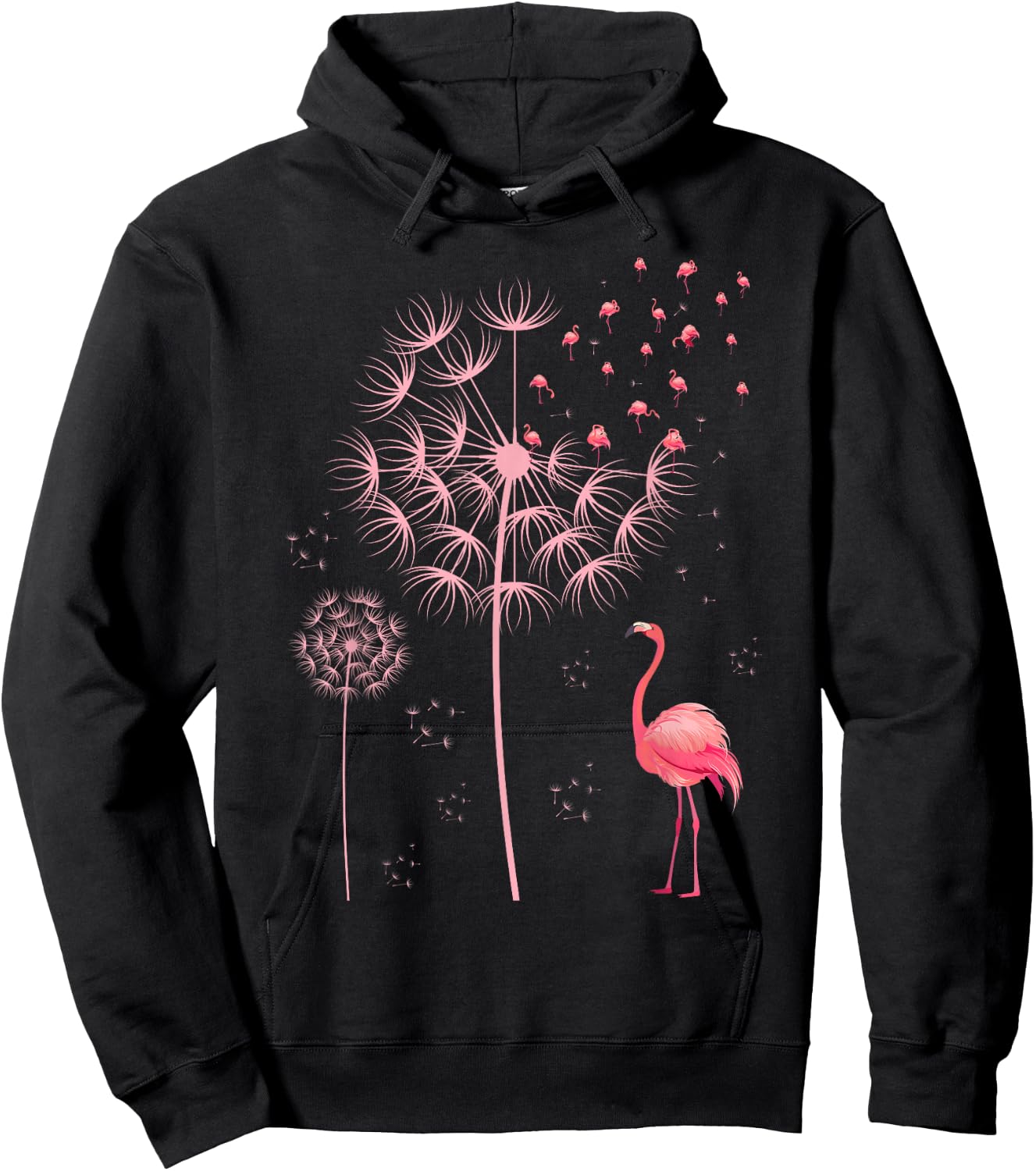 Flower Dandelion Exotic Animal Tropical Bird Pink Flamingo Hoodie - Hoodie | Black