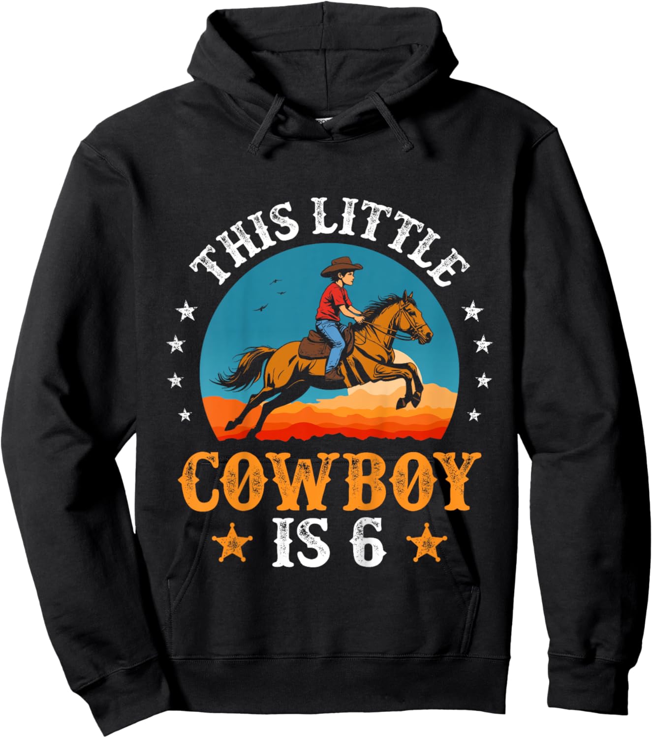 Kids Cowboy 6th Birthday Boys 6 Year Old Rodeo Horse Riding Hoodie - Hoodie | Black