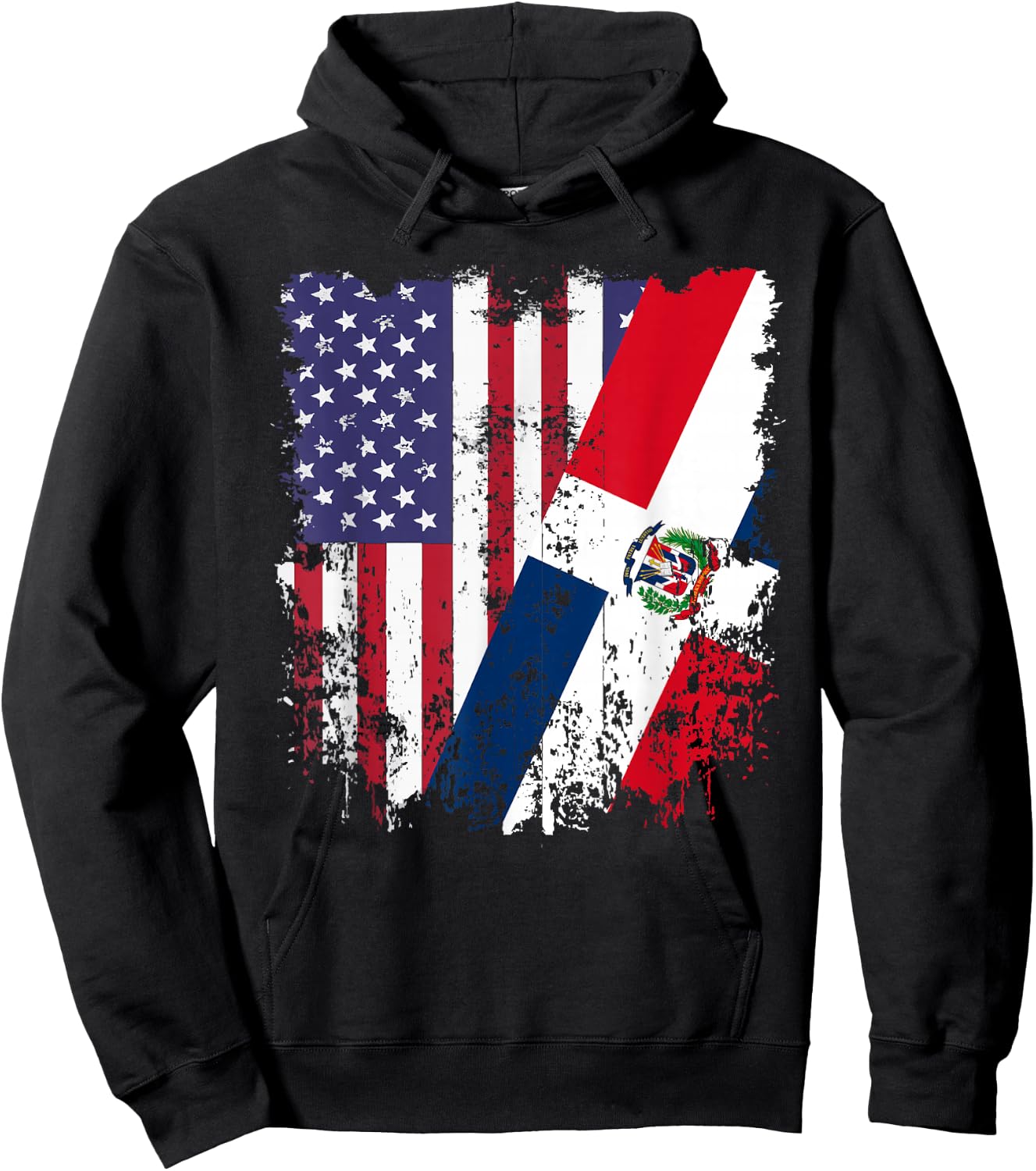Dominican Republic Roots Half American Flag Dominican Hoodie - Hoodie | Black