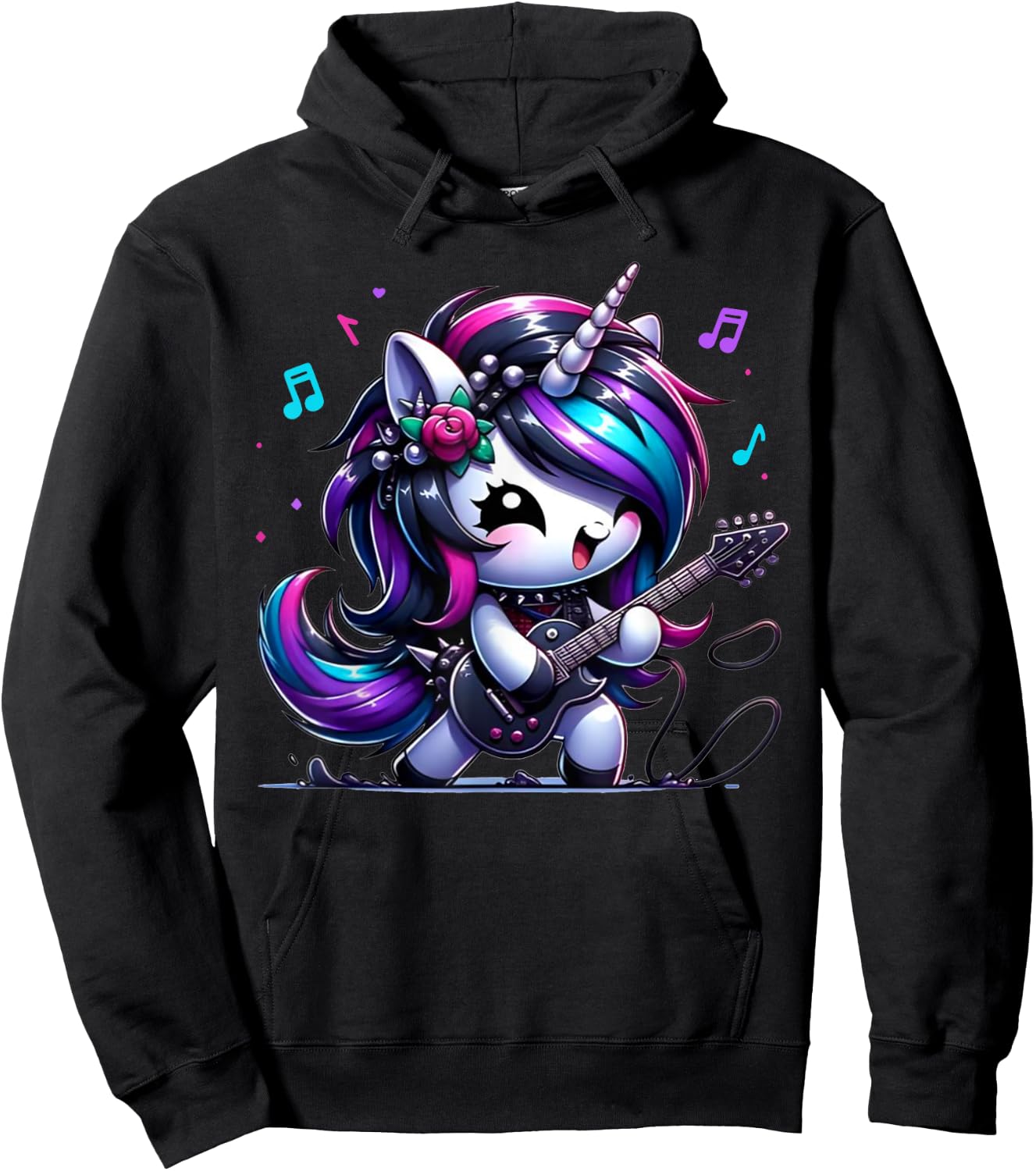 Unicorn Rock & Roll Guitar Rockin Music Guitarist Girl Women Hoodie - Hoodie | Black