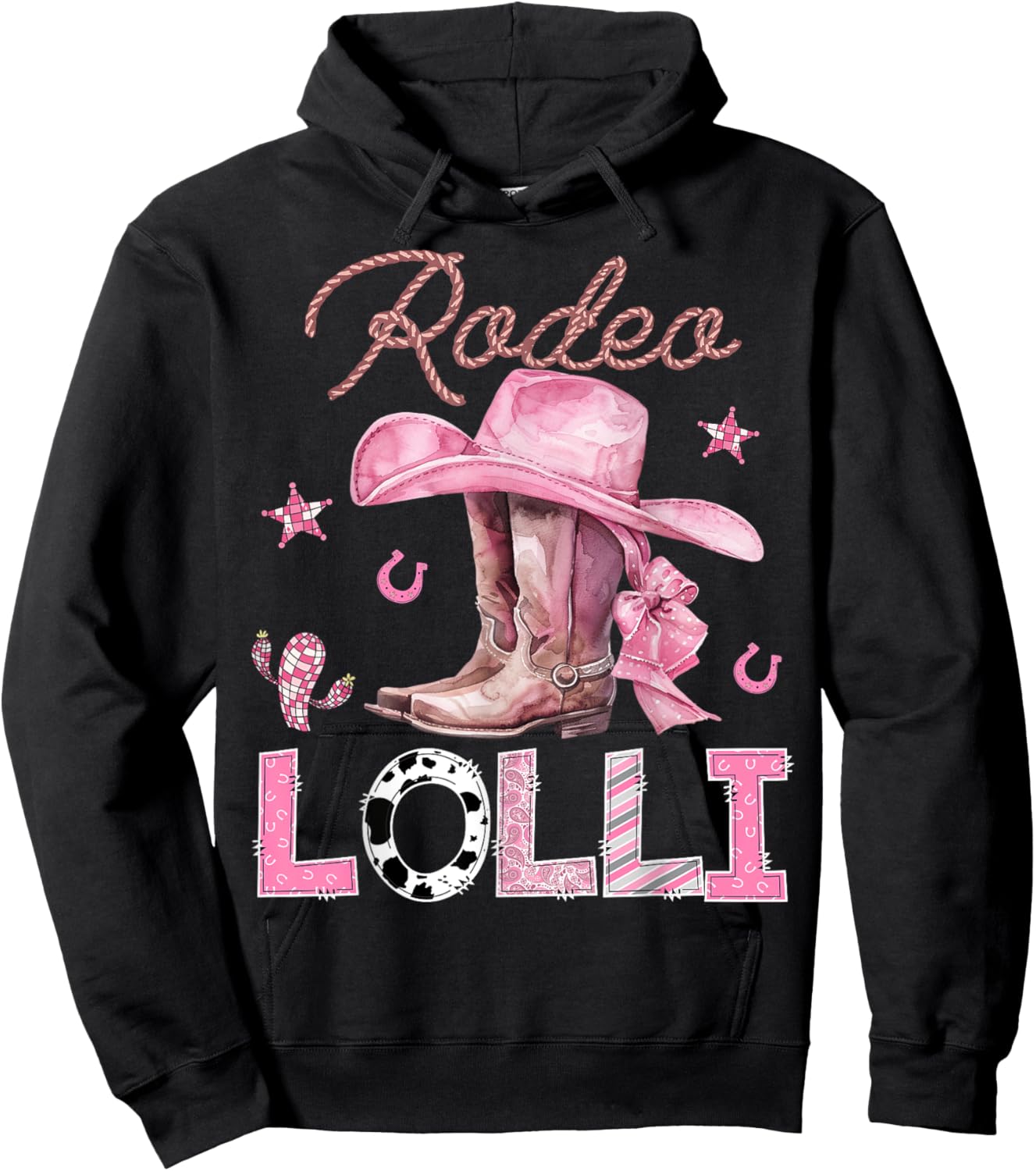 Rodeo Lolli Pink Boots Coquette CowGirl Birthday Party Hoodie - Hoodie | Black