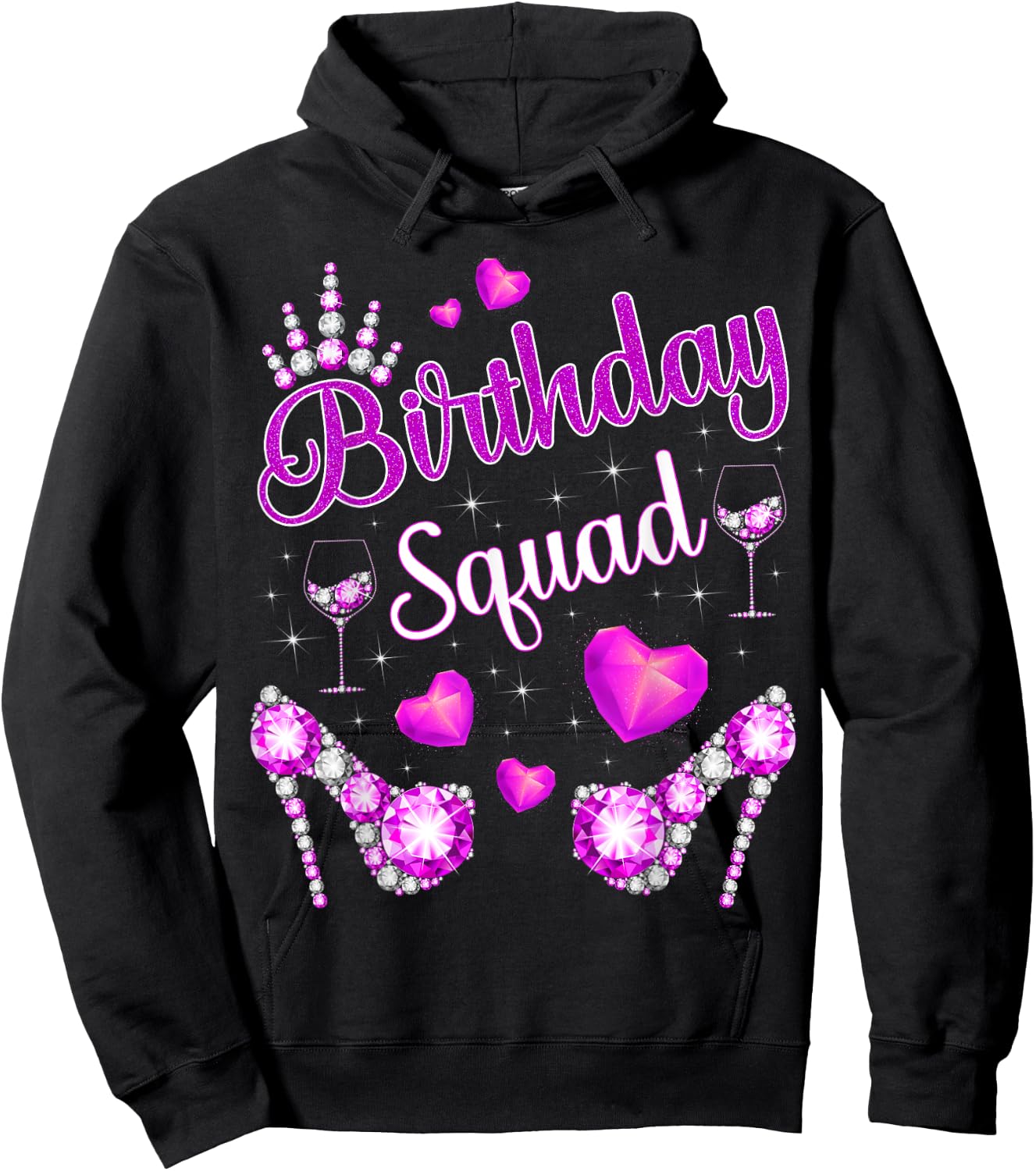 Birthday Squad Hearts High Heels Diva Squad Bday Crew Purple Hoodie - Hoodie | Black