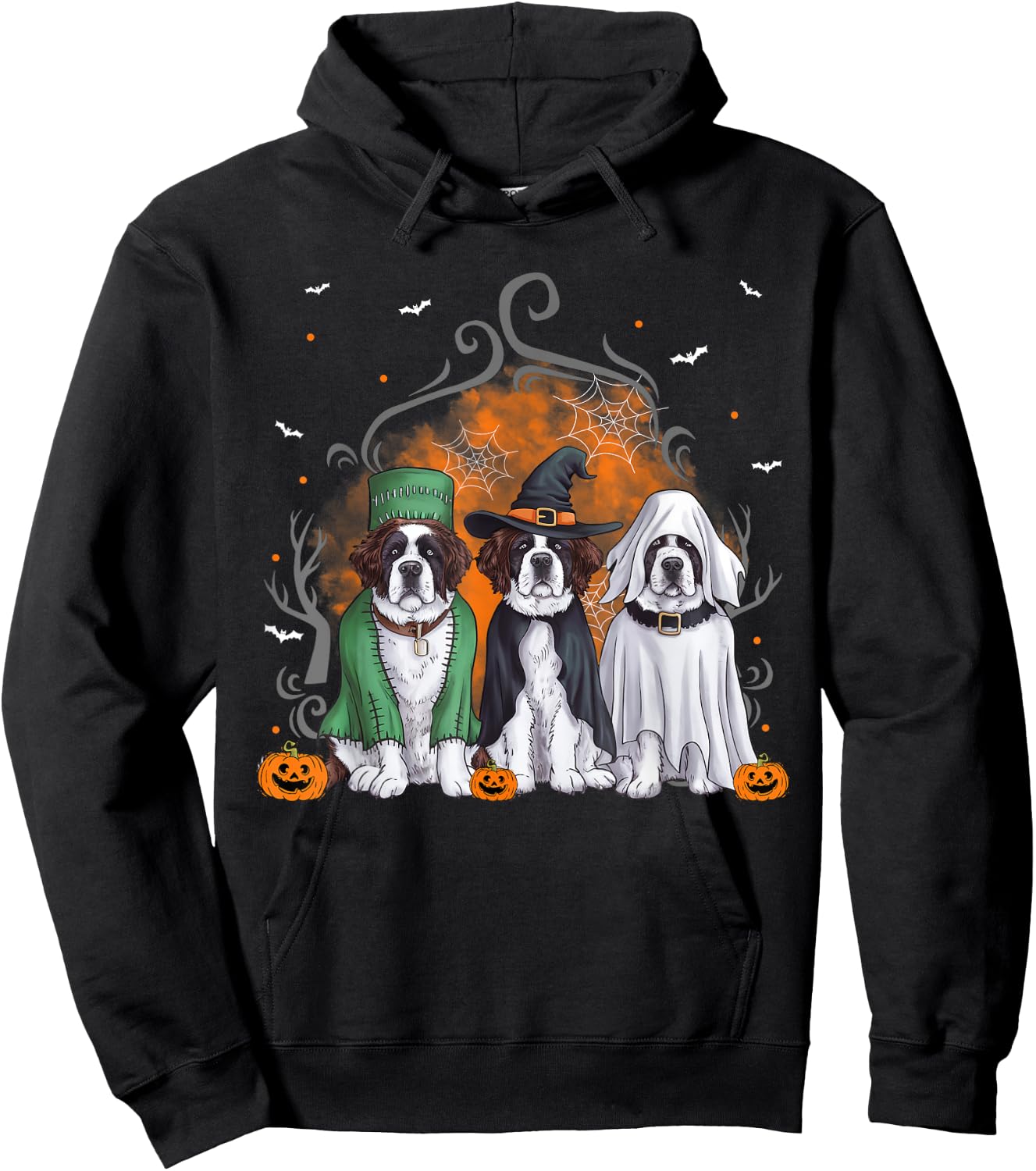 Three Saint Bernard St. Bernard Dog Halloween Ghost Costume Women Kids Hoodie - Hoodie | Black