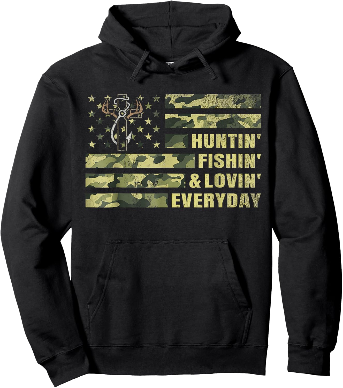 Hunting Fishing Loving Every Day Camo American Flag Patriot Hoodie - Hoodie | Black