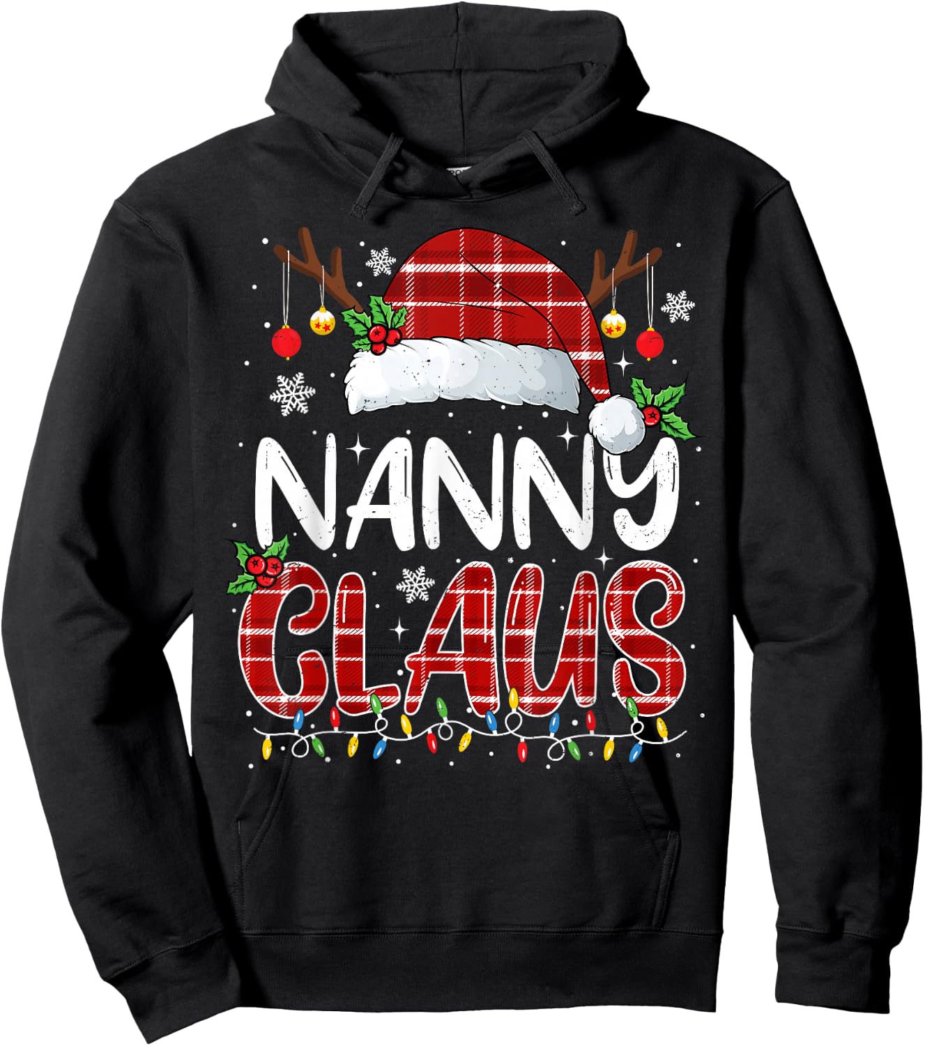 Nanny Claus Christmas Lights Pajama Family Matching Hoodie - Hoodie | Black