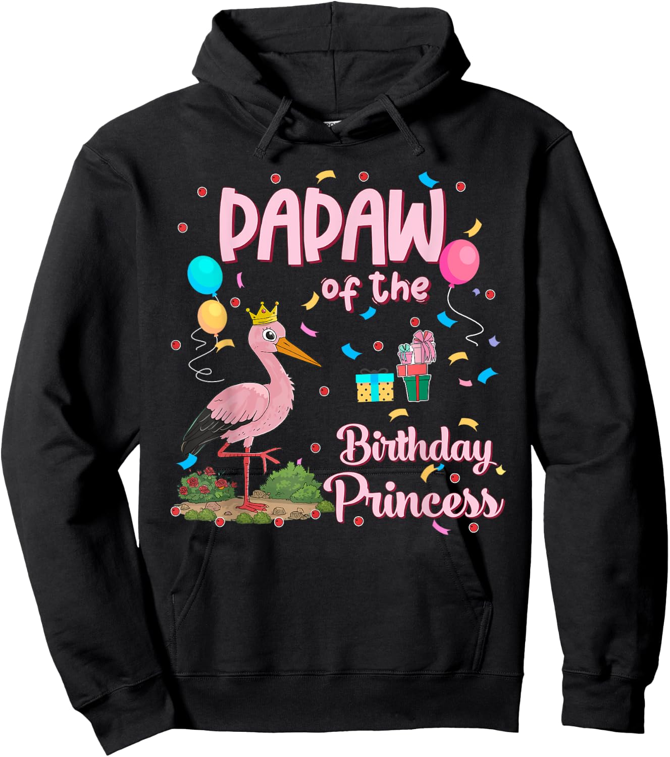 Papaw of the Birthday Princess Pink Flamingo Party Squad Hoodie - Hoodie | Black