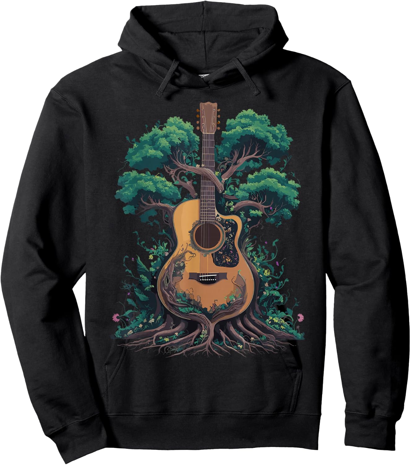 Acoustic Guitar Tree Musician Guitarist Hoodie - Hoodie | Black