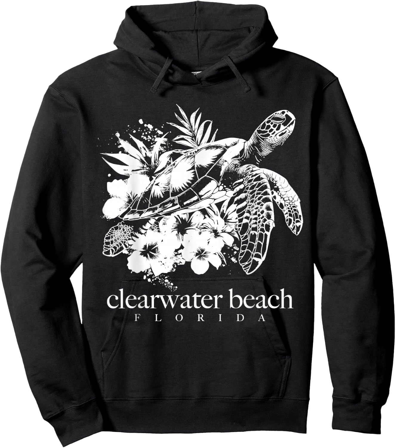 Clearwater Beach Florida Sea Turtle Flowers Surfer Souvenir Hoodie - Hoodie | Black