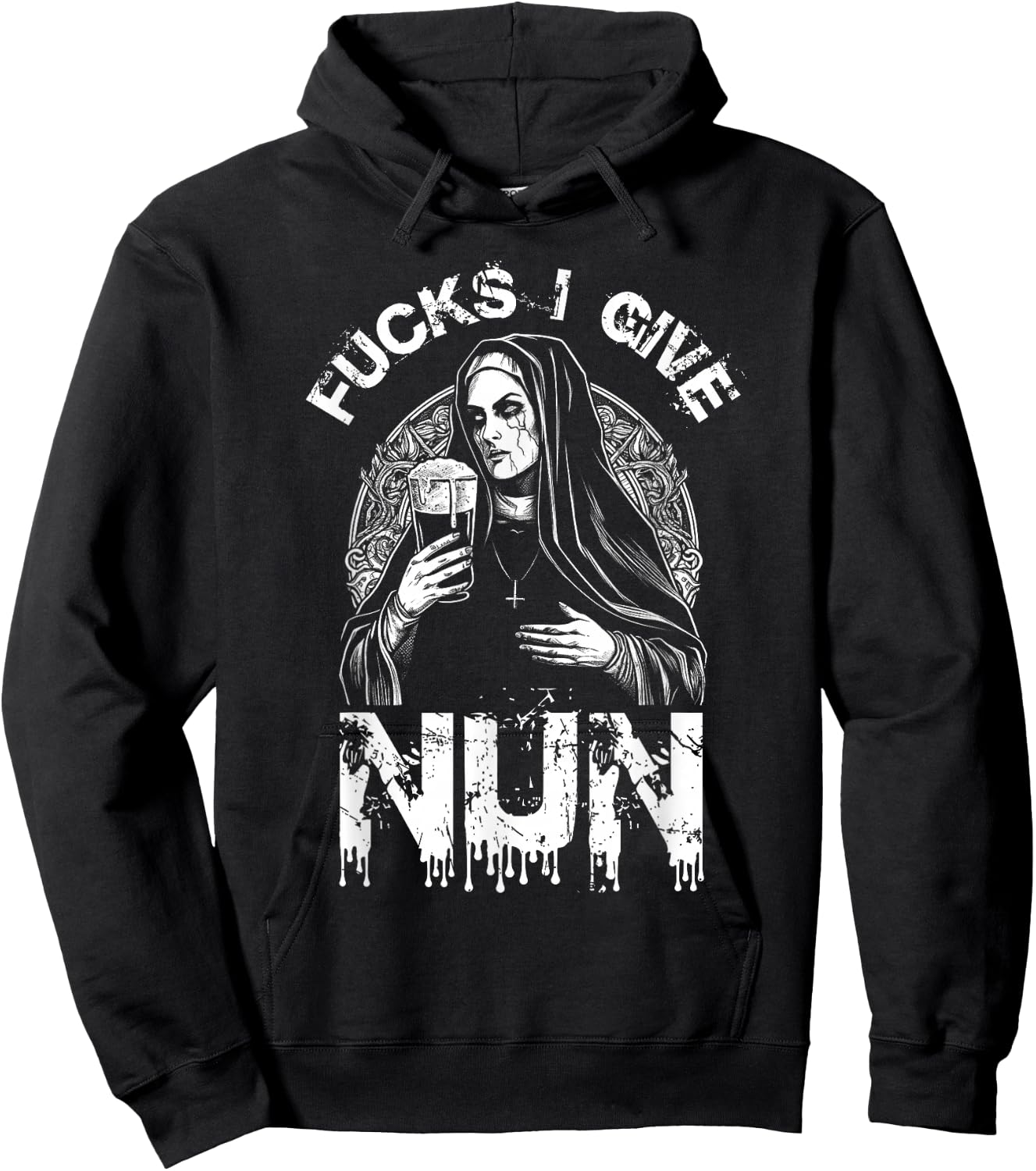 FUCKS I GIVE Nun Defiant Nun Rebell Rebellious Funny Hoodie - Hoodie | Black