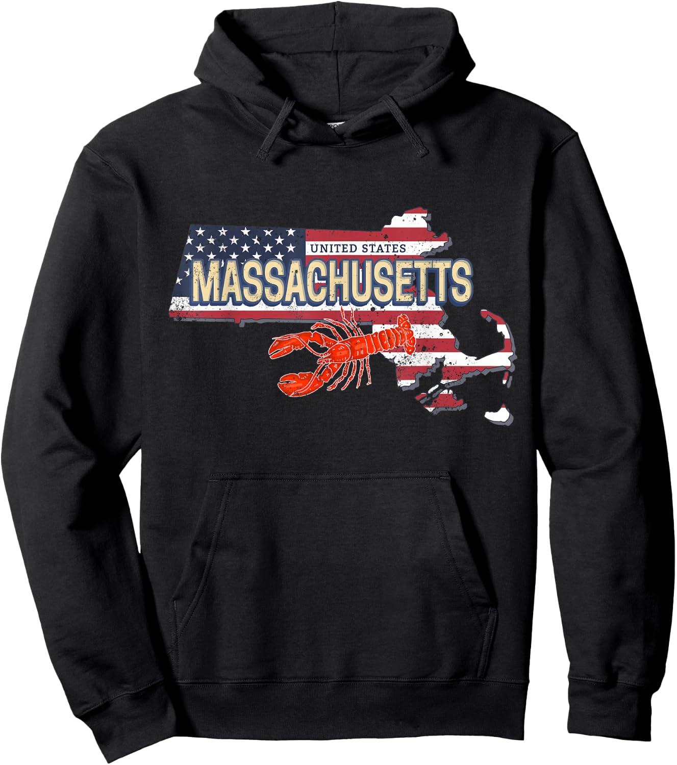 Massachusetts in United States with Map Vintage USA Souvenir Hoodie - Hoodie | Black