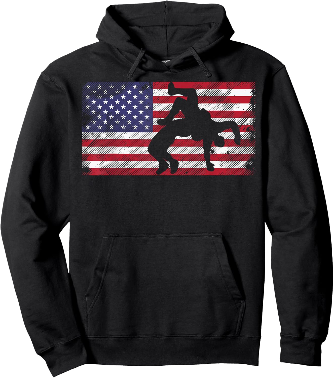 Distressed American Flag Wrestling Wrestler Women Men Kids Hoodie - Hoodie | Black