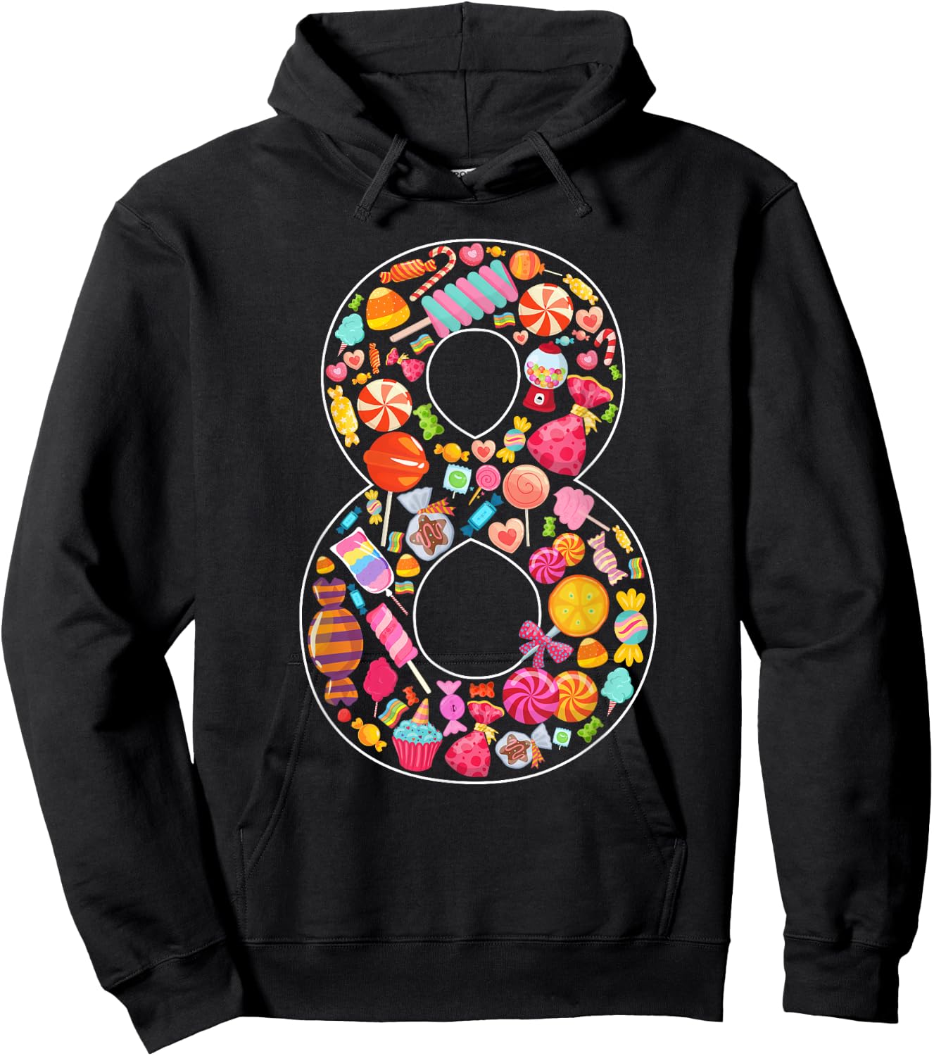 8th Birthday Candy Theme 8 Year Old Party Kids Hoodie - Hoodie | Black