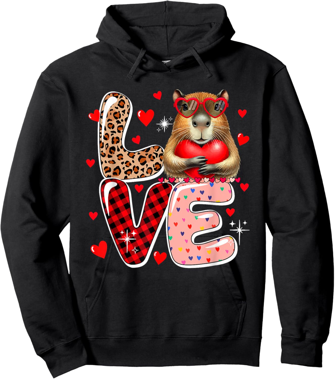 LOVE Capybara Sunglasses Hearts Valentine's Day Kids Toddler Hoodie - Hoodie | Black