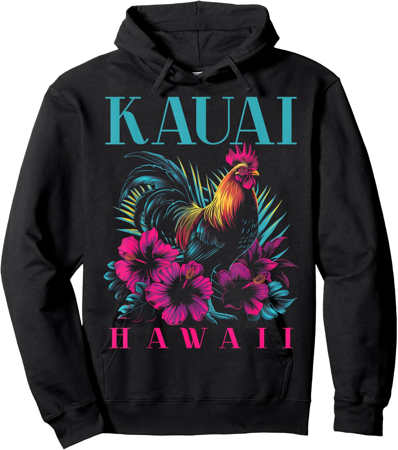 Kauai Hawaii Chicken Hawaiian Hibiscus Flowers Vintage Hoodie - Hoodie | Black