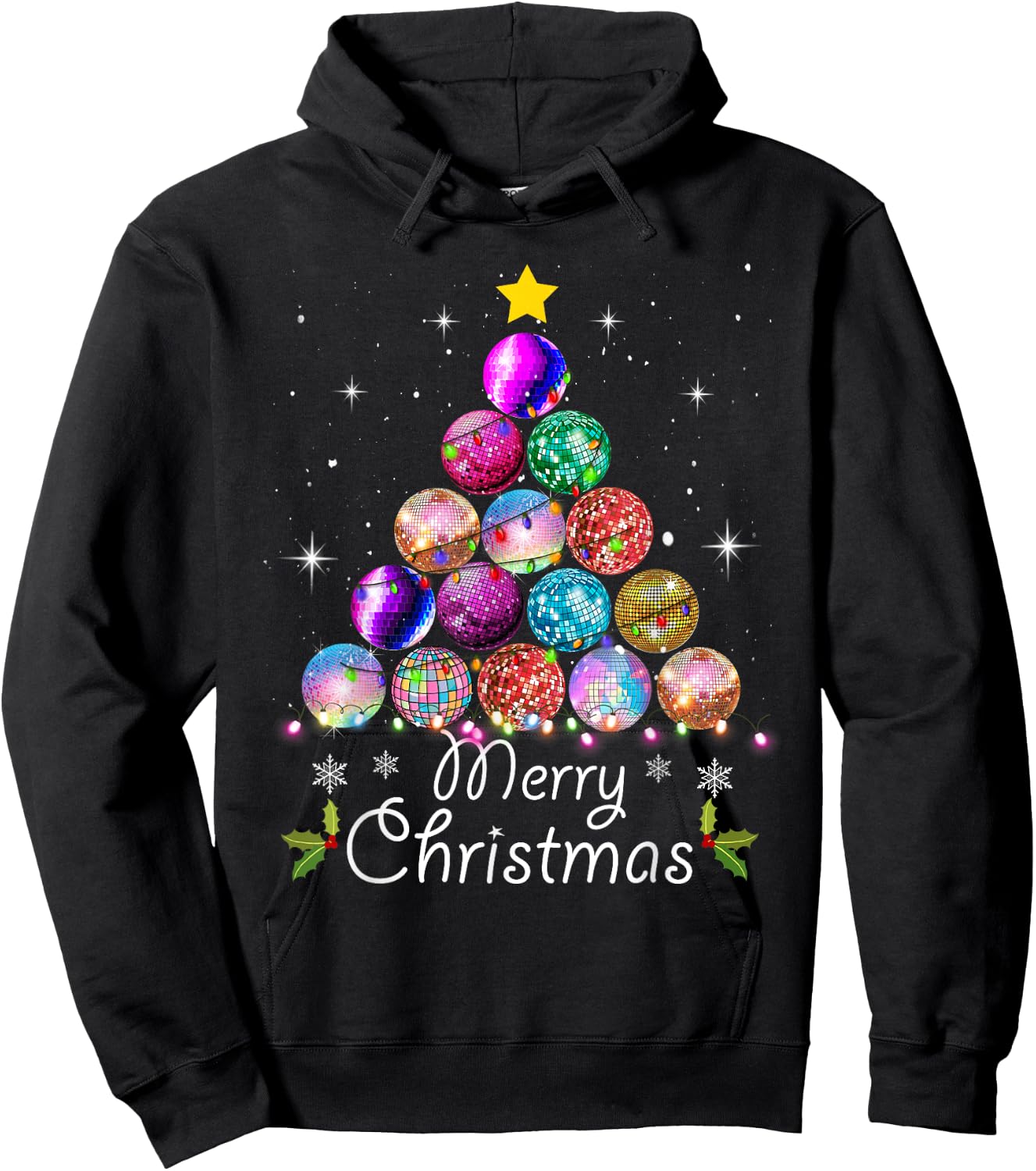 Merry Christmas Disco Ball Tree Lights Xmas - Disco Music Hoodie - Hoodie | Black