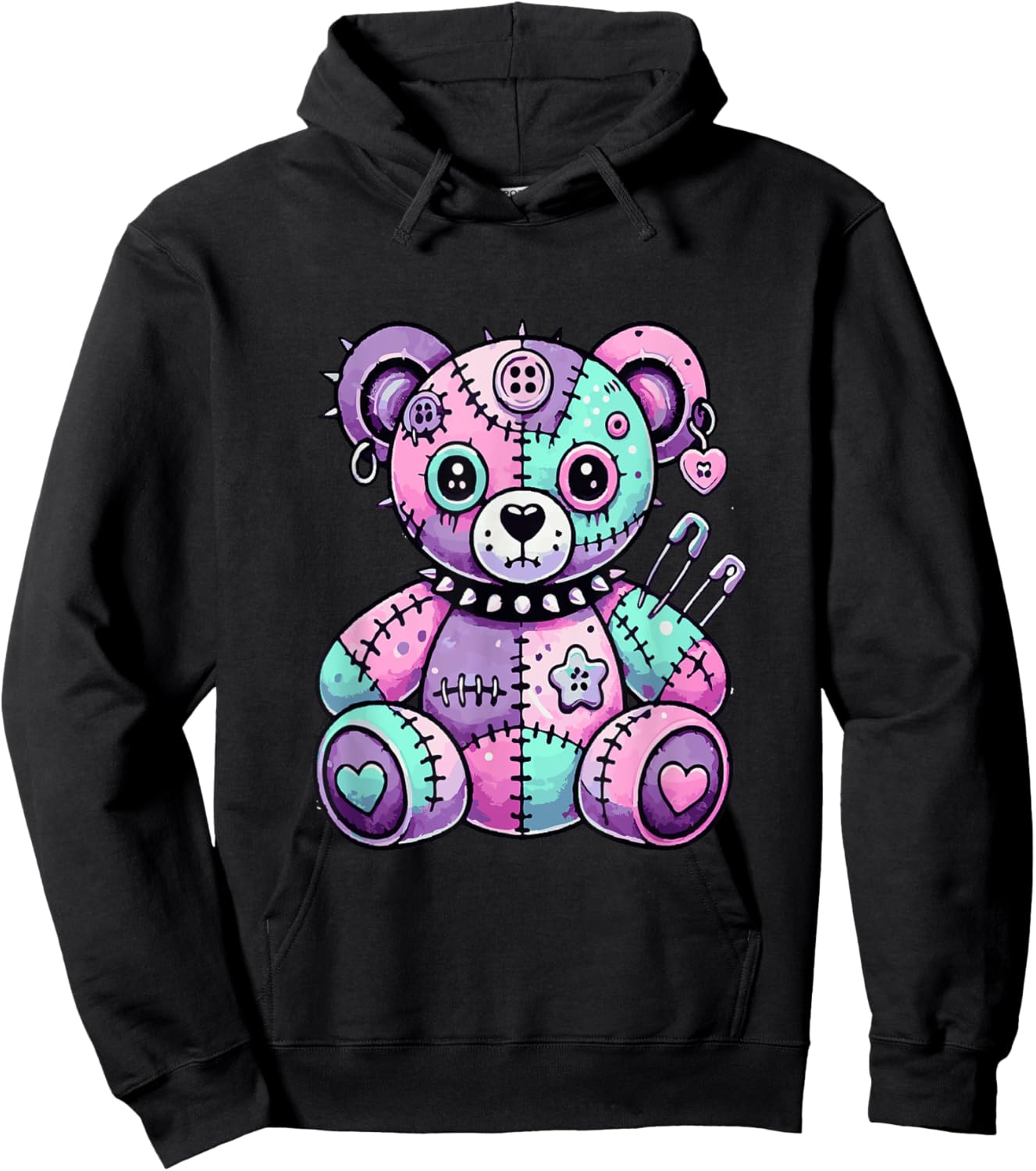 Cute Pastel Goth Aesthetic Kawaii Creepy Teddy Bear Hoodie - Hoodie | Black