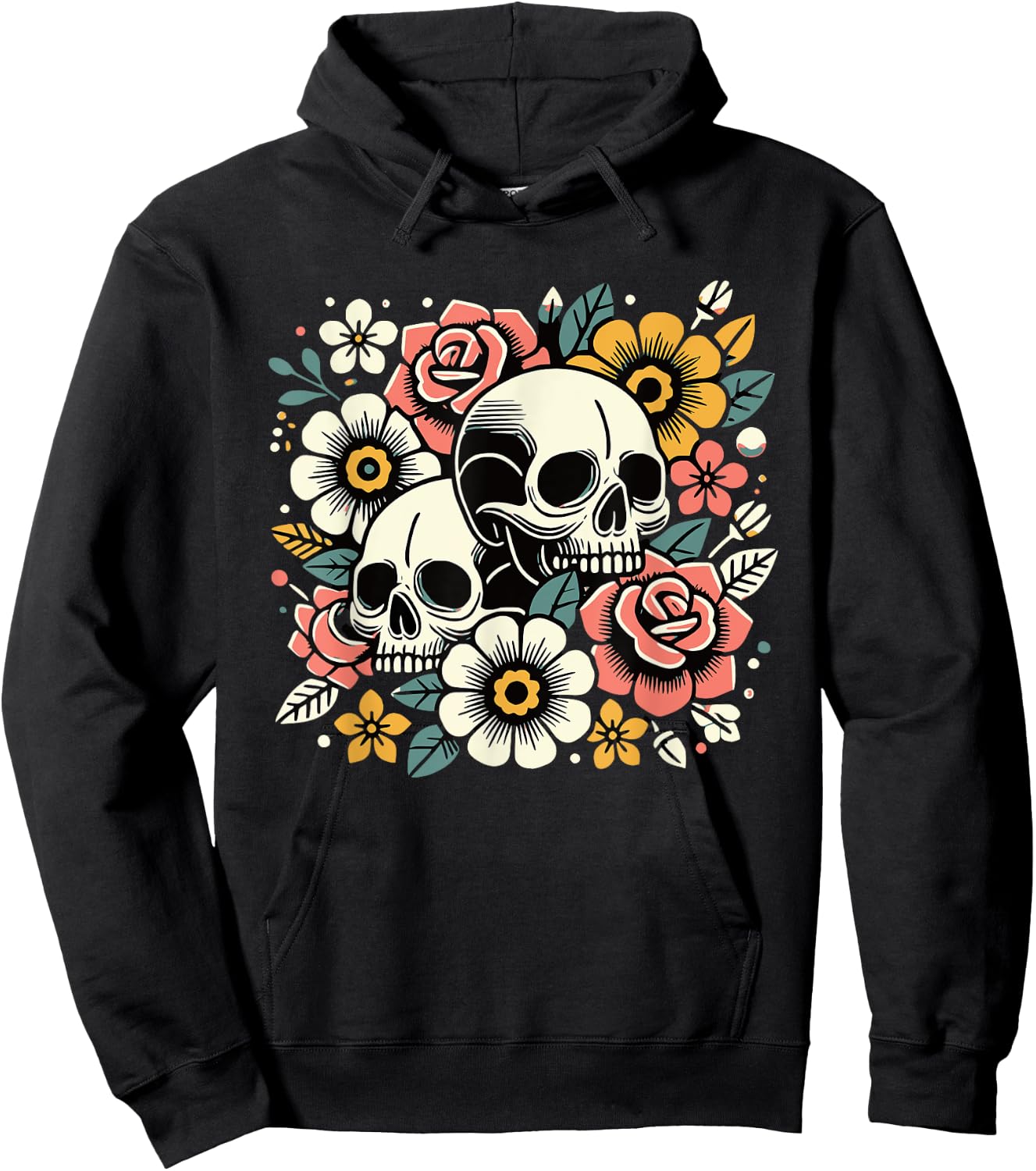 Boho Wildflowers Floral Nature Flower Skull Graphics Hoodie - Hoodie | Black