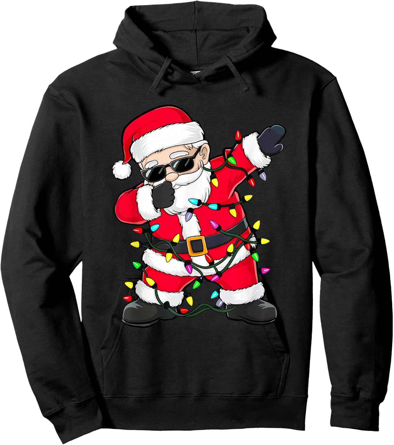 Dabbing Santa Shirt XMas Lights Girls Boys Kids Christmas Hoodie - Hoodie | Black