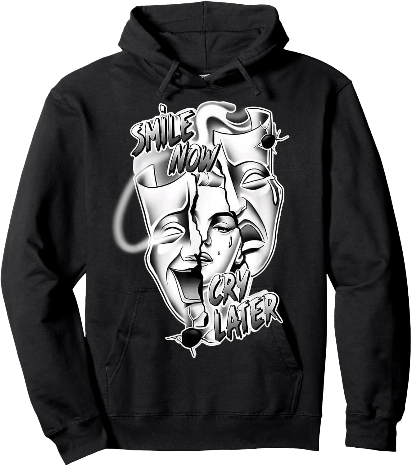 Smile Now Cry Later Pretty Girl Chicano Blackwork Hoodie - Hoodie | Black