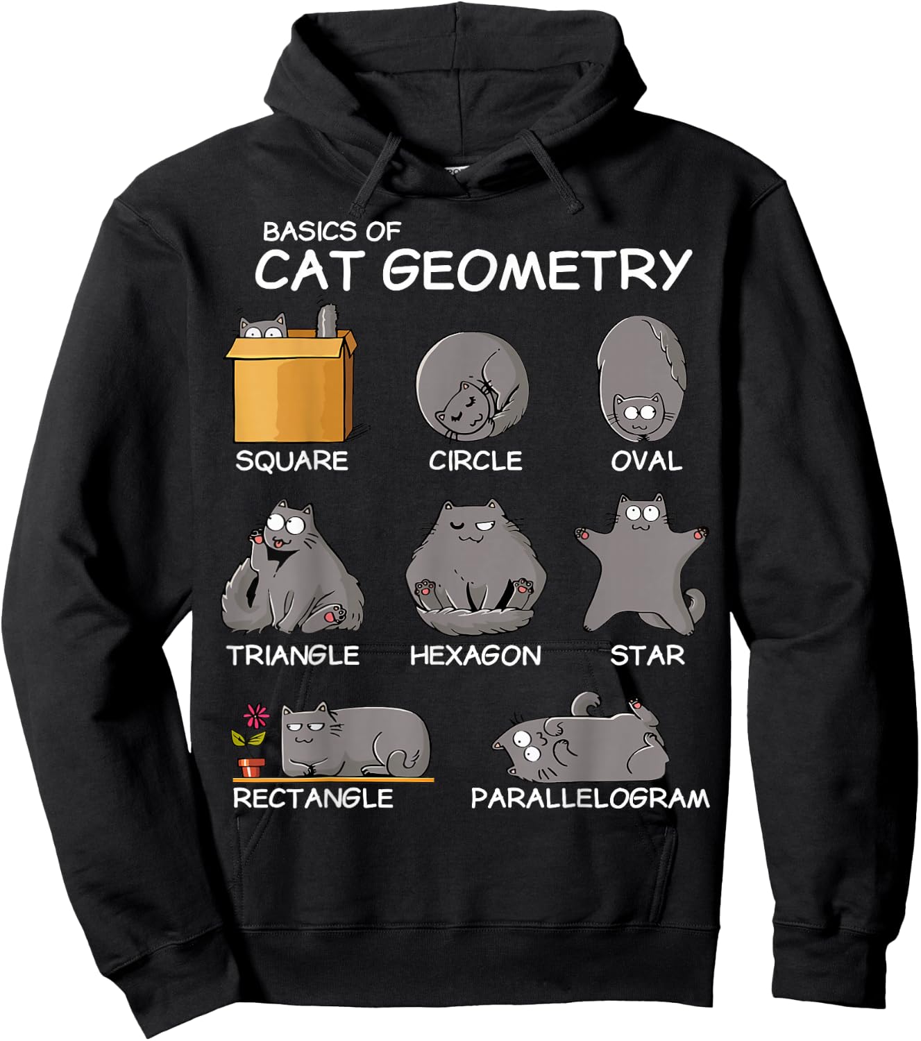 Cat Geometry Math Funny Cat Gifts For Cat Dad, Cat Mom, Kids , Small, Black Hoodie - Hoodie | Black