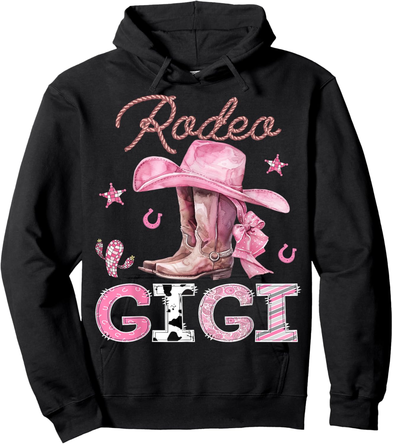 Rodeo Gigi Pink Boots Coquette CowGirl Birthday Party Hoodie - Hoodie | Black