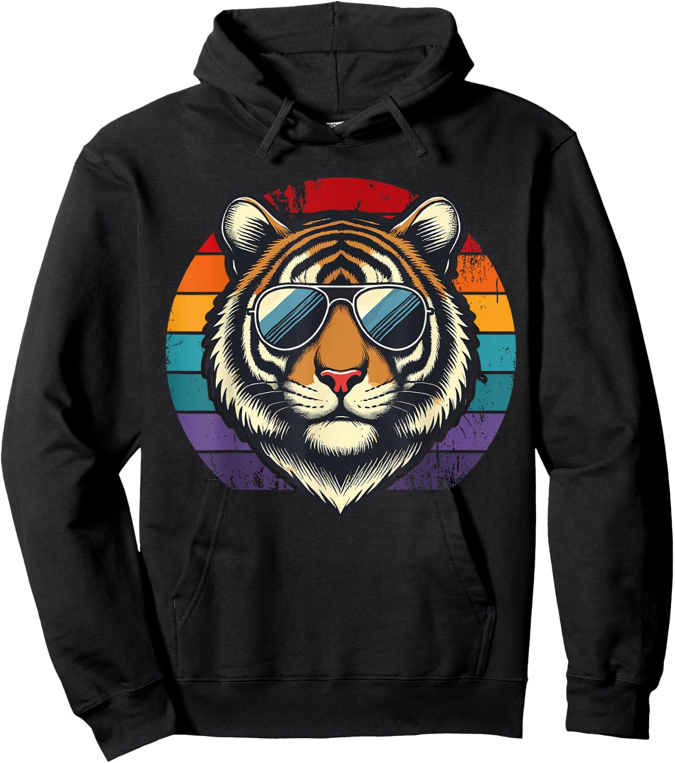 Retro Tiger in Sunglasses Men Women Kids Novelty Funny Tiger Hoodie - Hoodie | Black