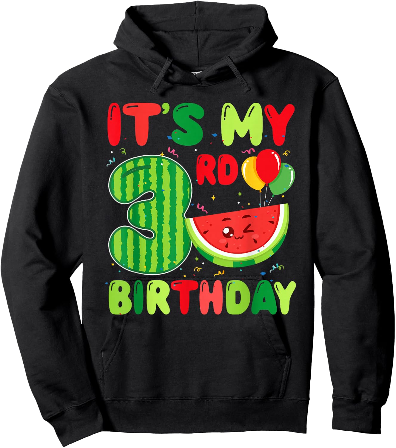 Watermelon Themed 3rd Birthday 3 Year Old Summer Party Hoodie - Hoodie | Black