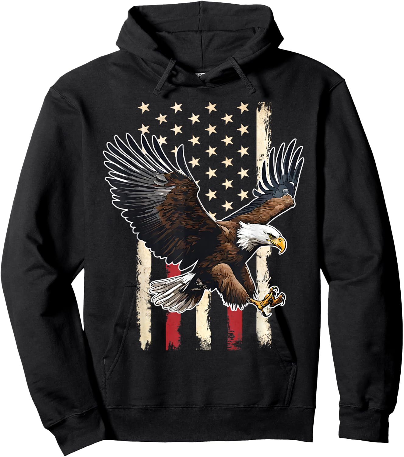 Vintage Bald Eagle American flag 4th Of July Boys Patriotic Hoodie - Hoodie | Black