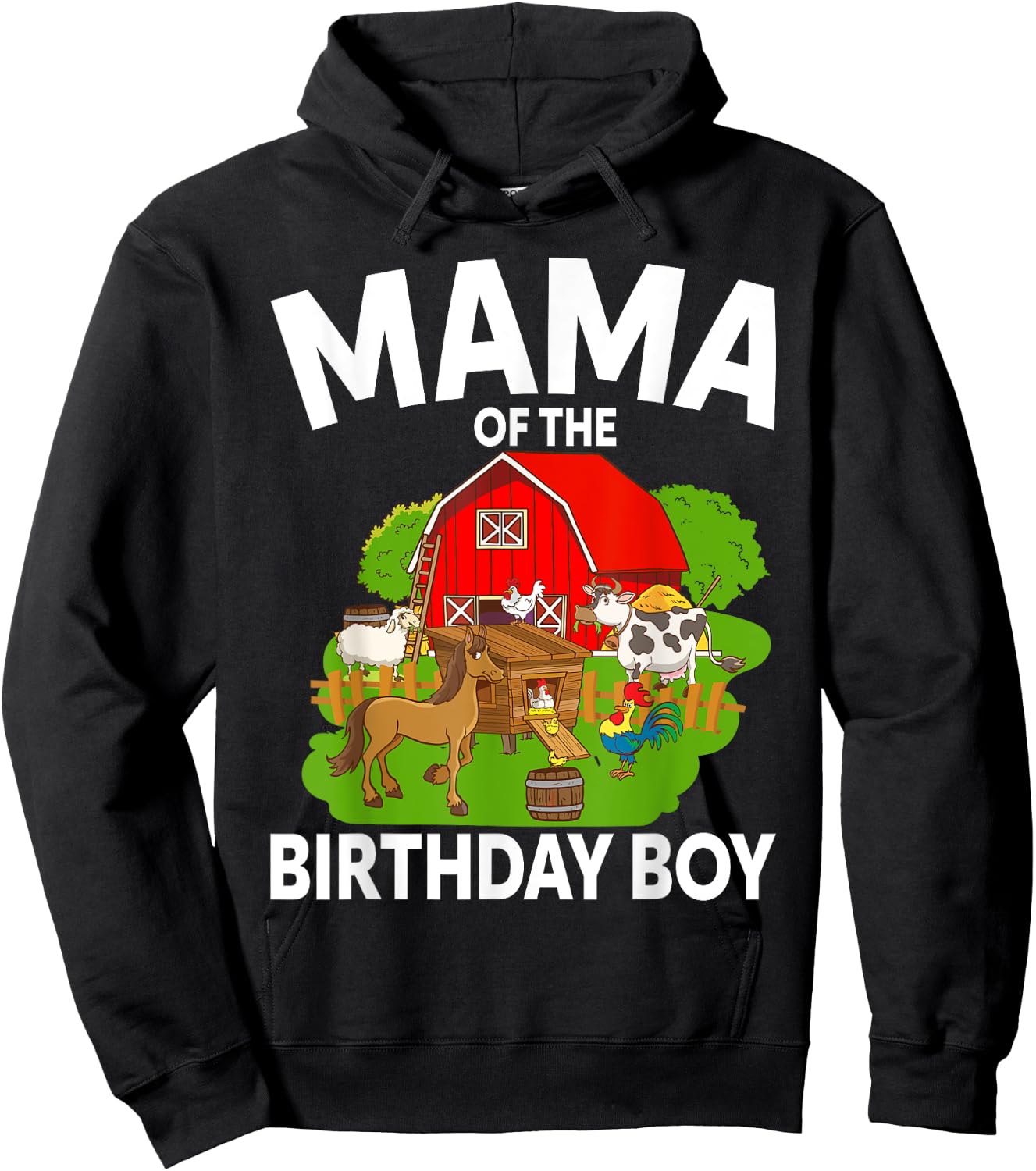 Mama Of The Birthday Boy Farm Animal Bday Party Celebration Hoodie - Hoodie | Black