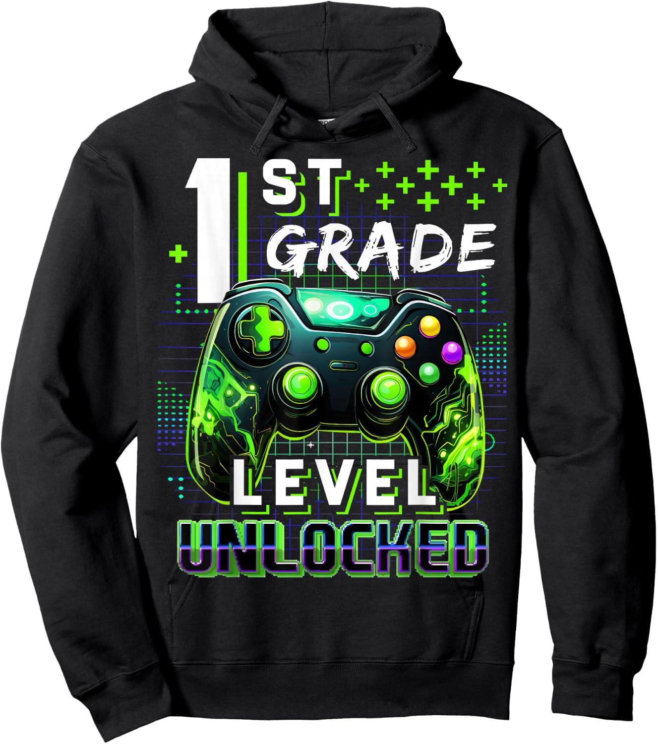 Back to School 1st Grade Boys Gamer First Day School Level Hoodie - Hoodie | Black