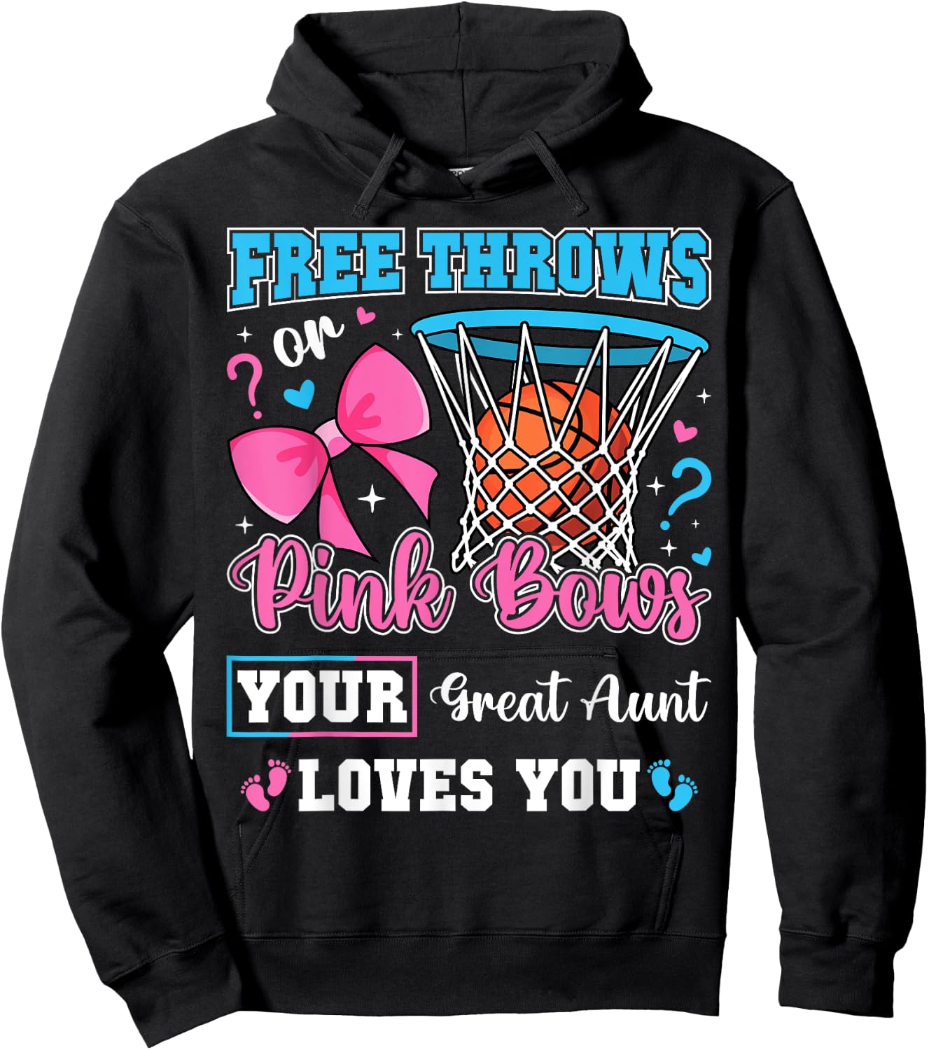 Free Throws or Pink Bows Great Aunt Loves You Gender Reveal Hoodie - Hoodie | Black