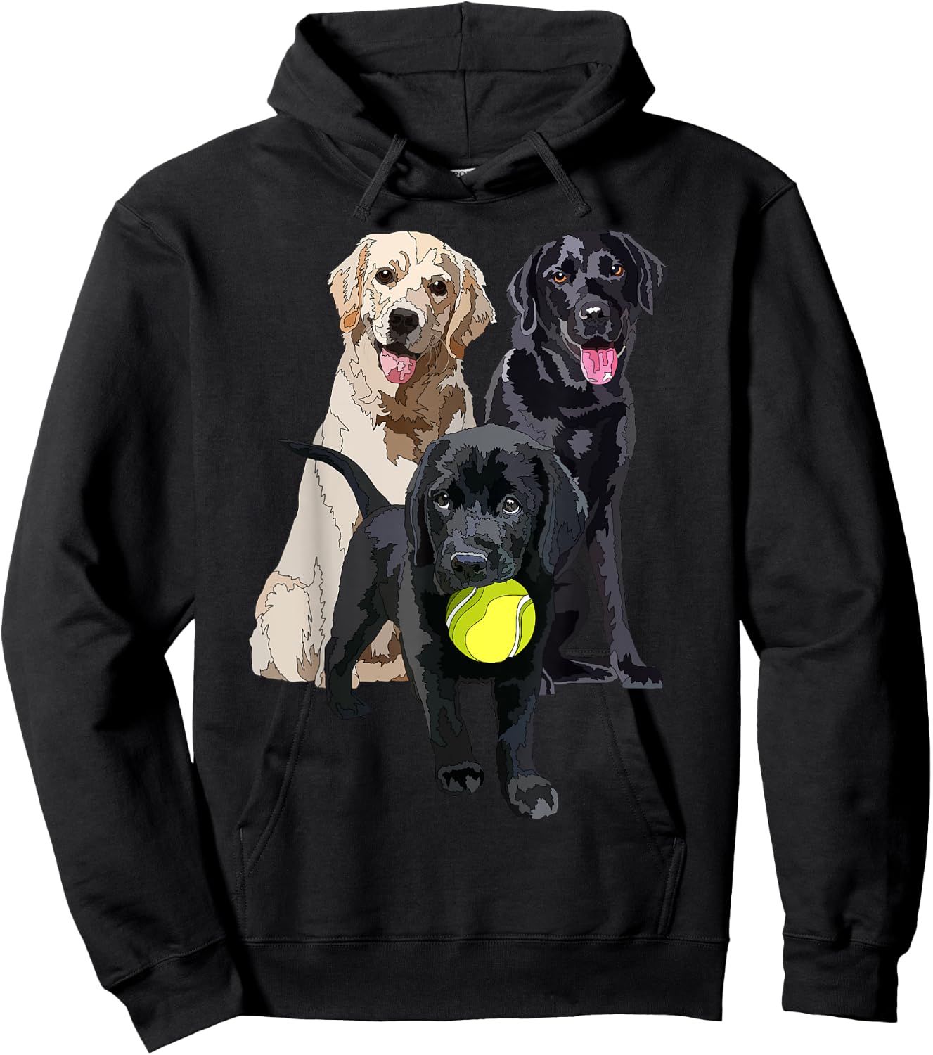 Happy Yellow Labrador Black Retriever And A Puppy Dog Men Women Girls Kids Hoodie - Hoodie | Black