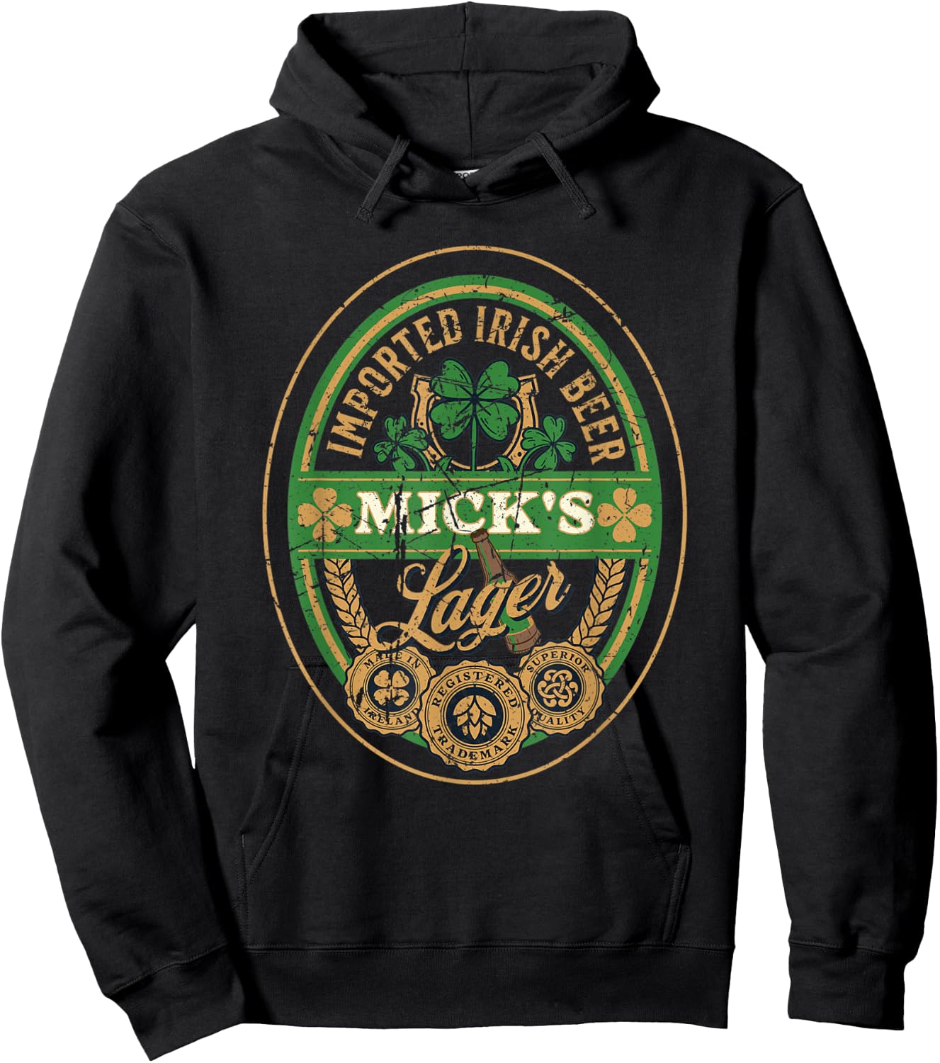 Mick's Lager Imported Irish Beer St Patricks Day Logo Hoodie - Hoodie | Black