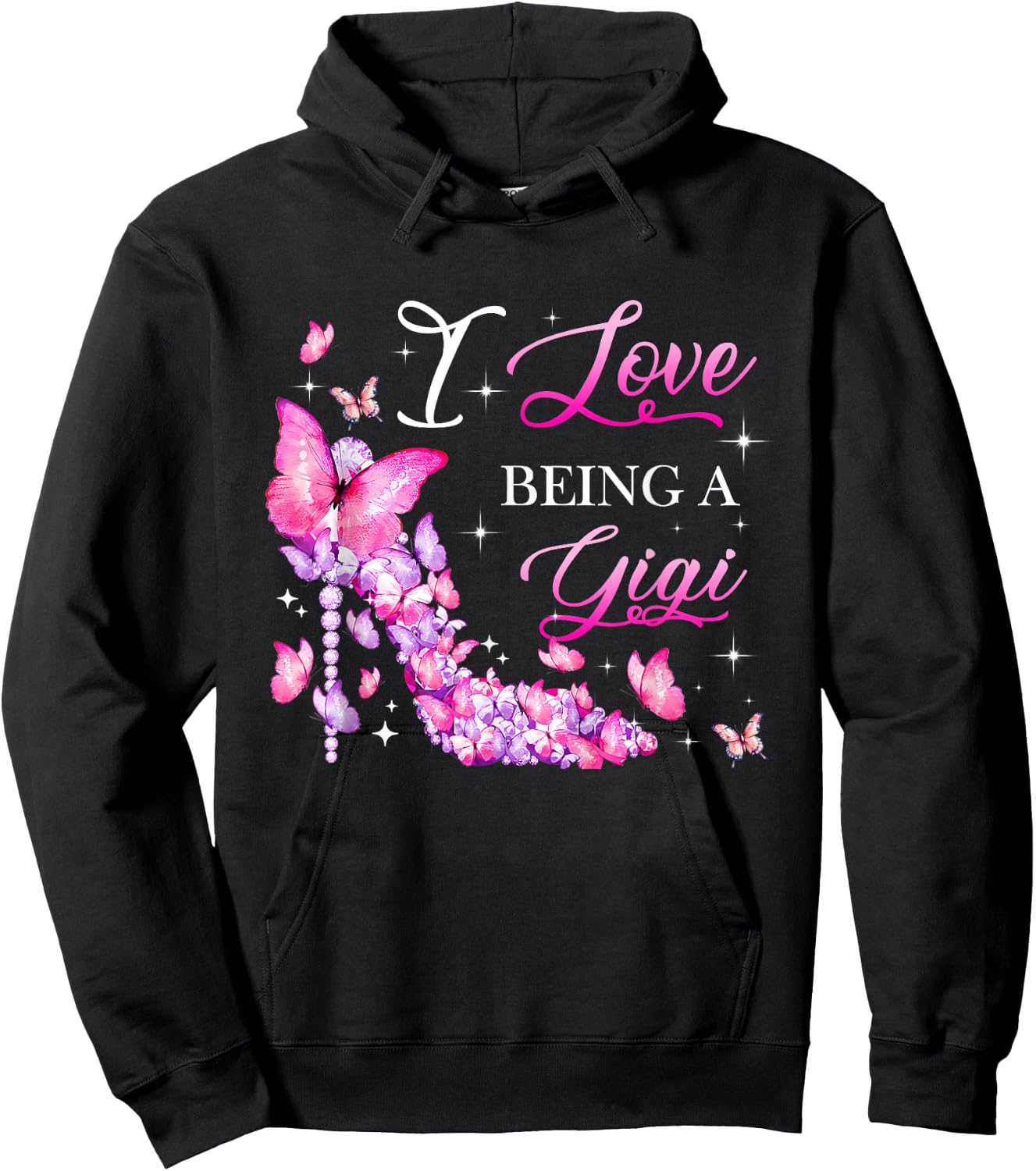 I Love Being A Gigi High Heel Butterfly Grandma Women Hoodie - Hoodie | Black