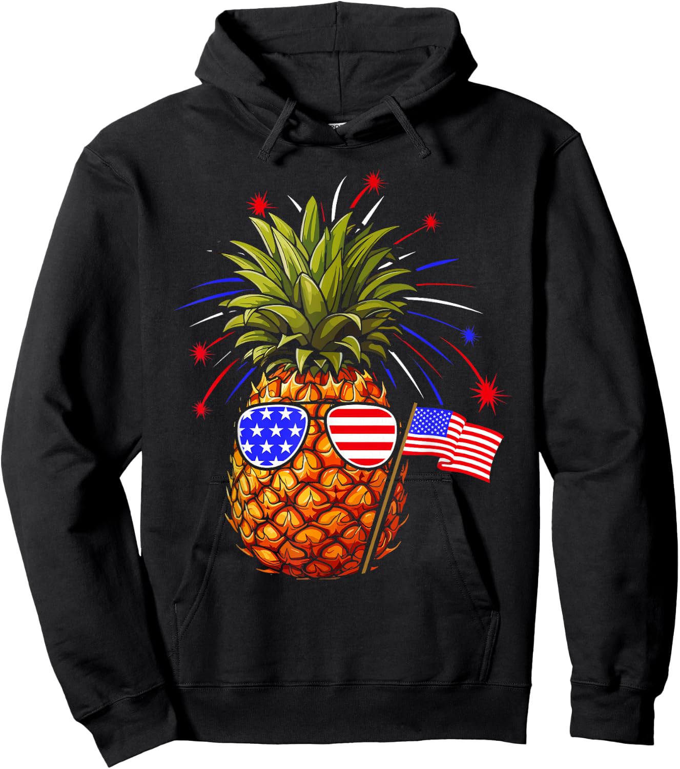 Pineapple 4th of July USA Pineapple American Flag Kids Men Hoodie - Hoodie | Black