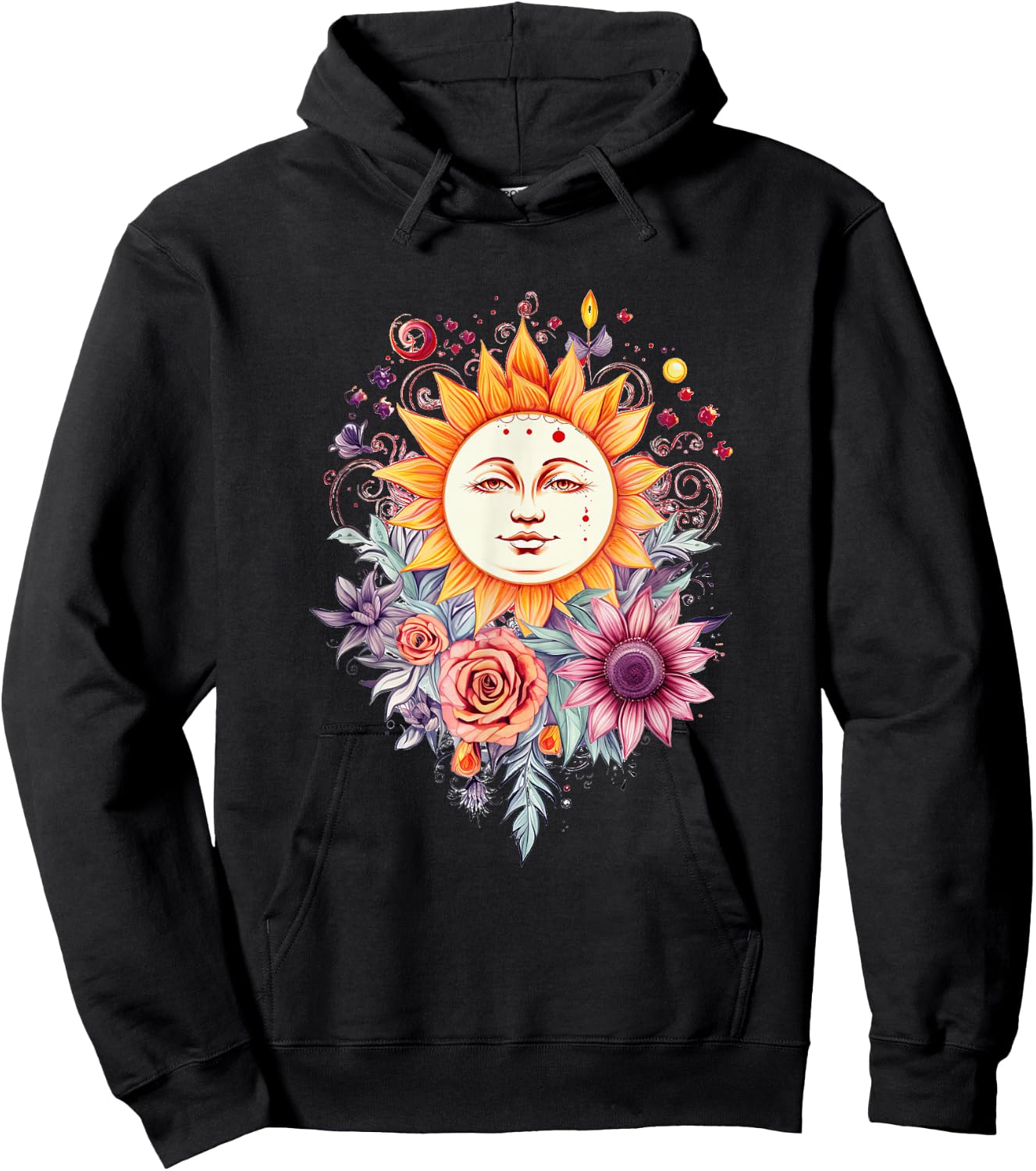 Mystic Sun and Moon Woman Mystical Flowers Aesthetic Hoodie - Hoodie | Black
